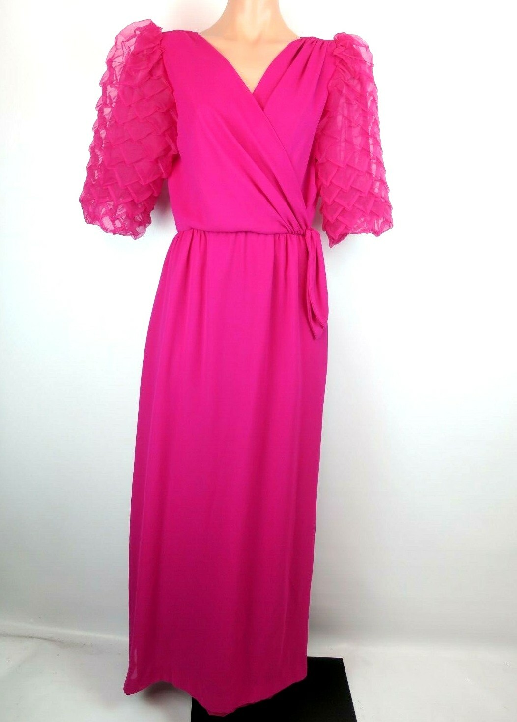 VTG MISS ELLIETTE 12 Pink Gown Pageant Wedding BOLD Pineapple Sleeve FORMAL Prom