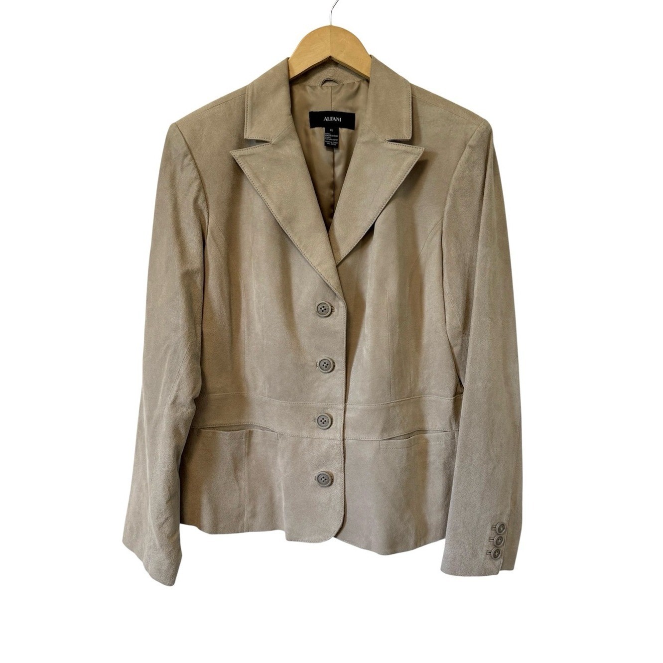 Alfani Women’s Tan Suede Button Front Leather Jacket XL Y2K Vintage Spring Fall