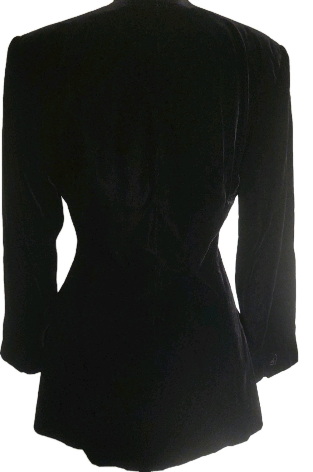 Anne Klein II Black Vintage Velvet Blazer Jacket Size 4 USA Pockets Slimming Fit