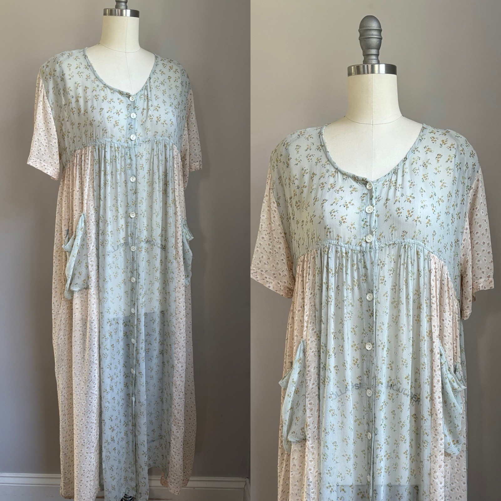 Vintage 90’s April Cornell Sheer Dainty Floral Midi Dress Cottagecore Medium