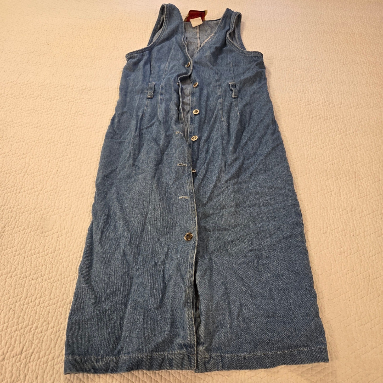 Studio Ease Vintage 90s Denim Button Front Jumper Dress Blue Medium Wash Maxi
