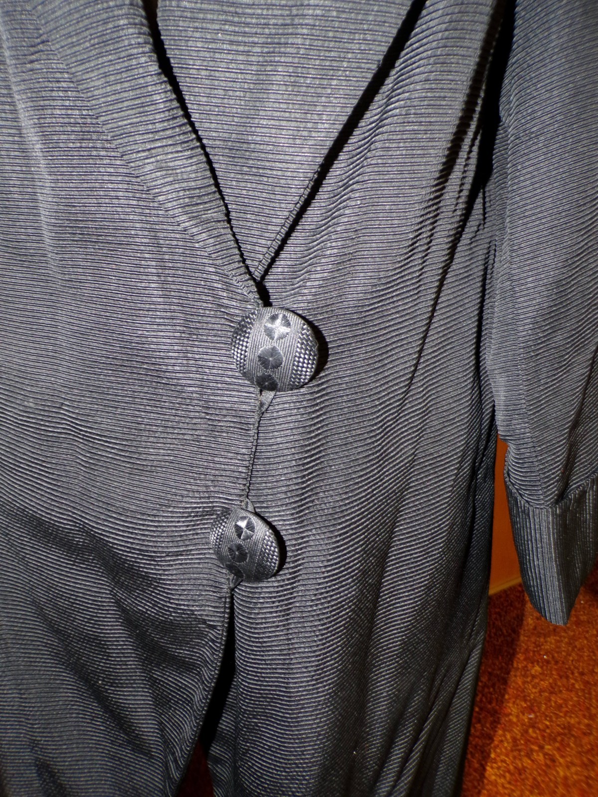 Antique Faille Black Opera Coat Satin Lining Bust 46″