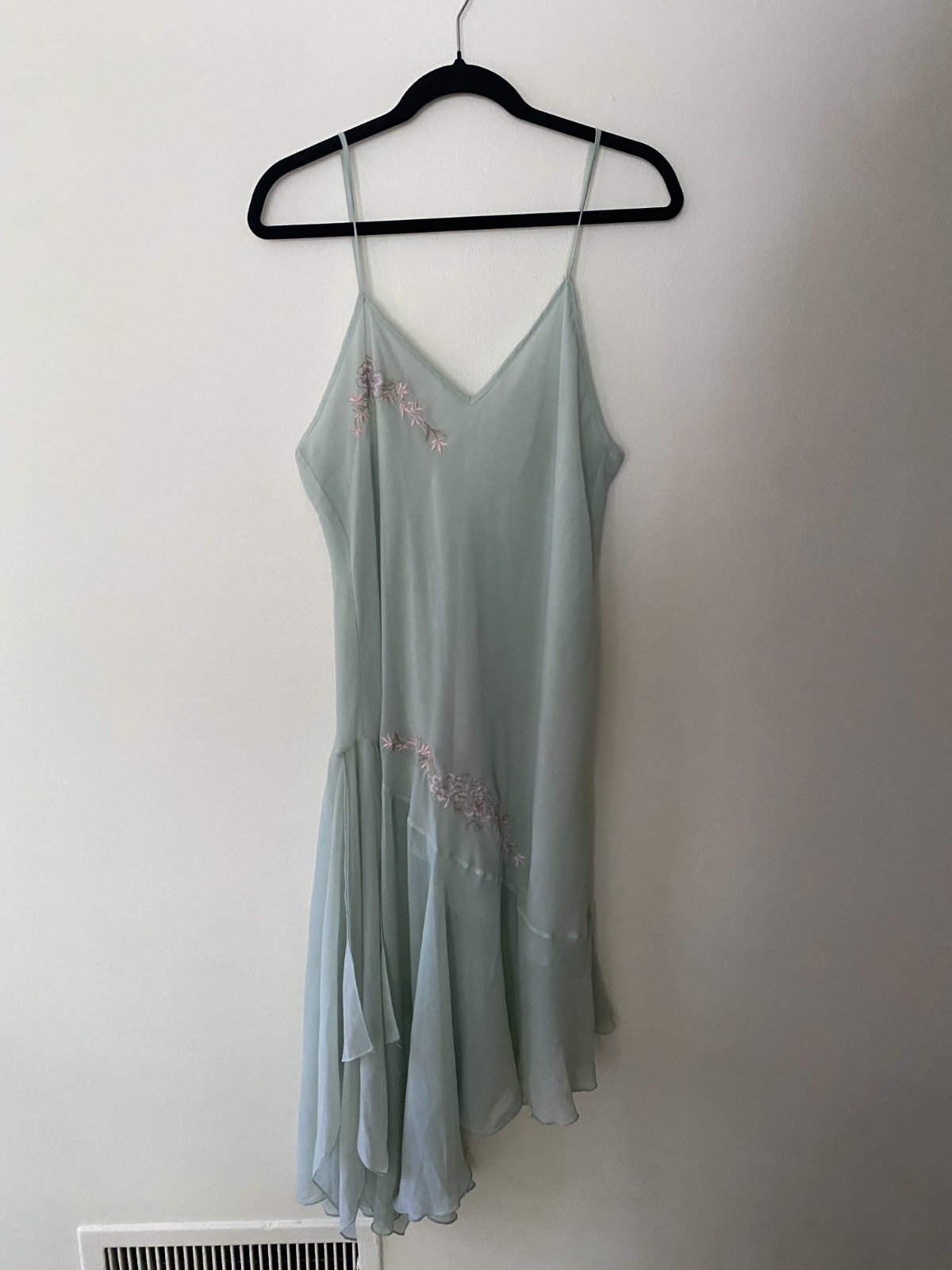 VTG y2k Baby Blue Asymmetrical Floral Fairy Boho Slip Dress Large