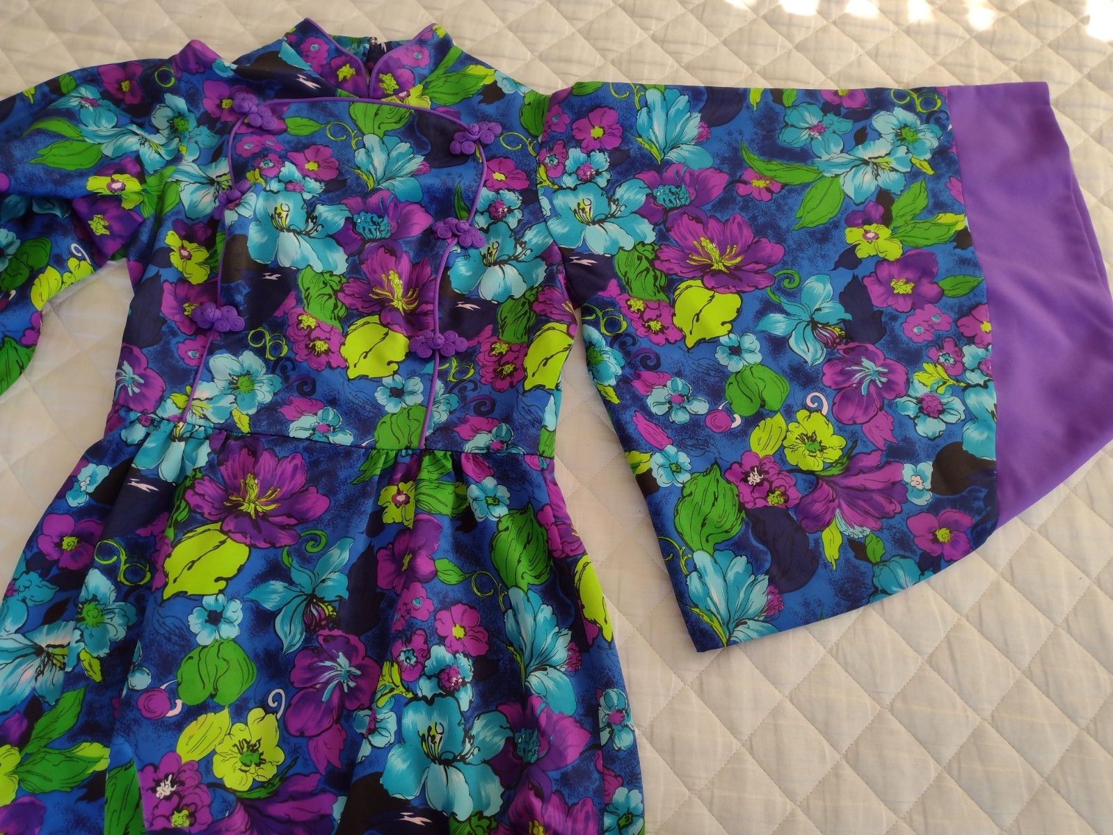 1960s Vtg Floral Hostess Gown Cheongsam Pagoda Mod Maxi Mcm Glam Japanese 70s