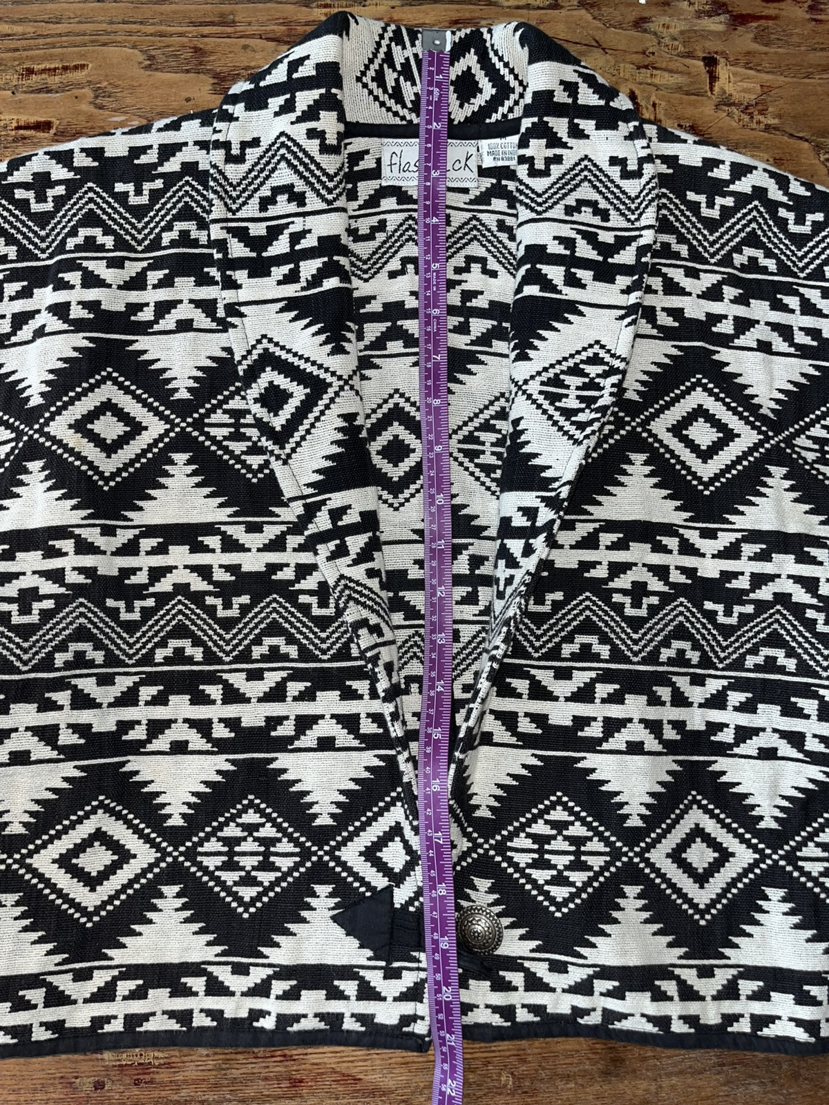 Vintage 80’s Southwest Blanket Bolero Crop Jacket Black Cream M-L Flashback