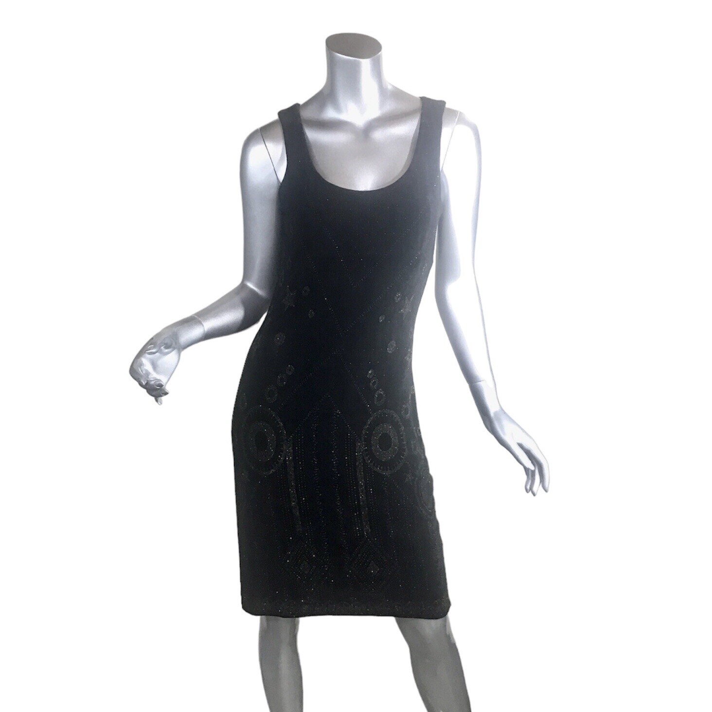 Vintage 90’s Mica Women’s Medium Fitted Black Astrological Stars Abstract Dress
