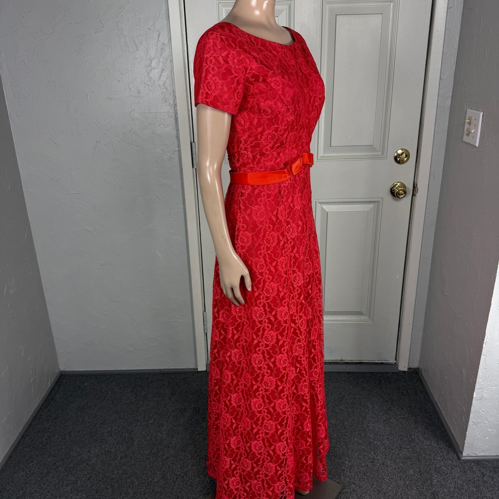 Vintage 70s 80s Party Dress Formal Lace Maxi Evening Taffeta Long W24