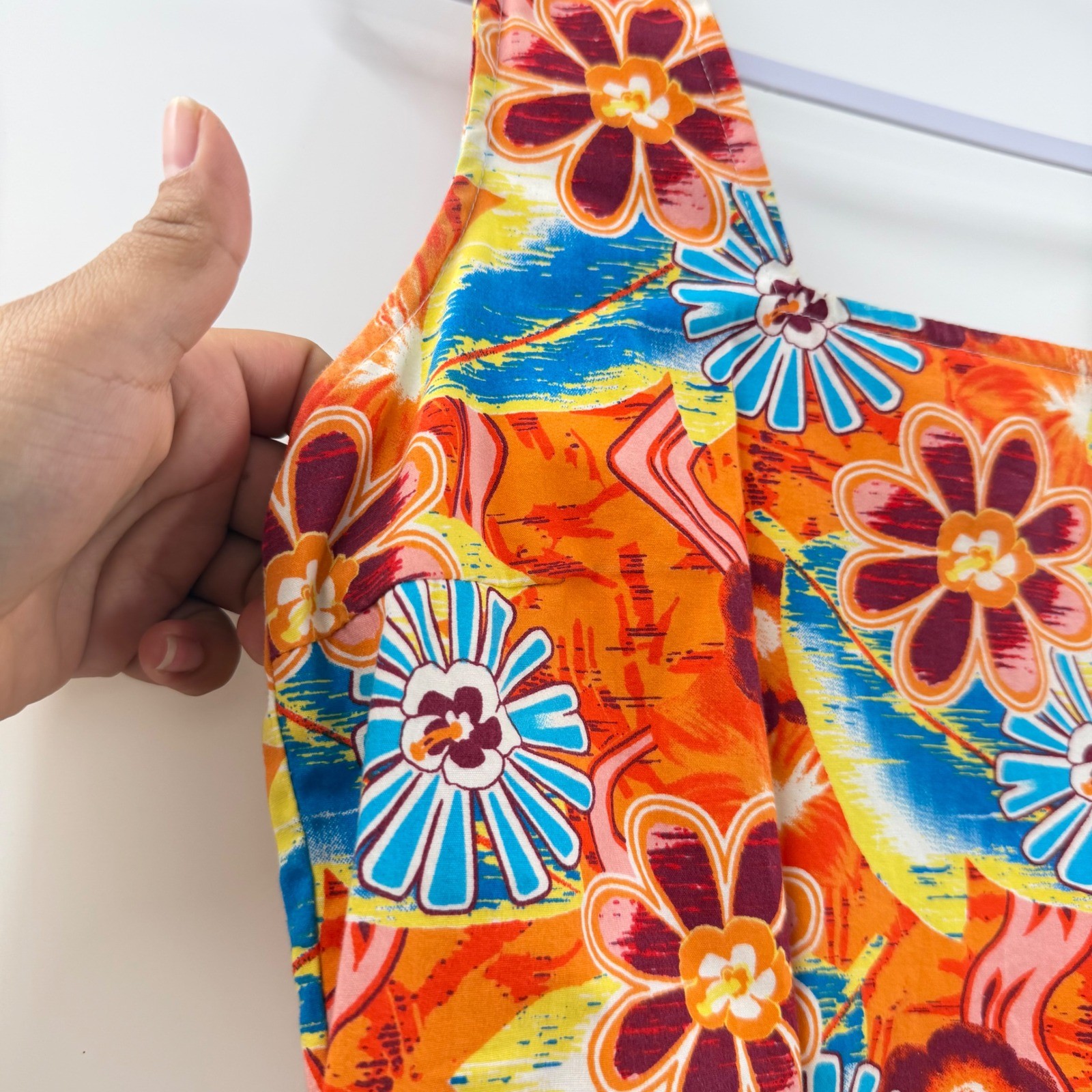 Sideout Vintage Y2K Floral Mini Dress Orange Cotton Tropical Sleeveless Size 7