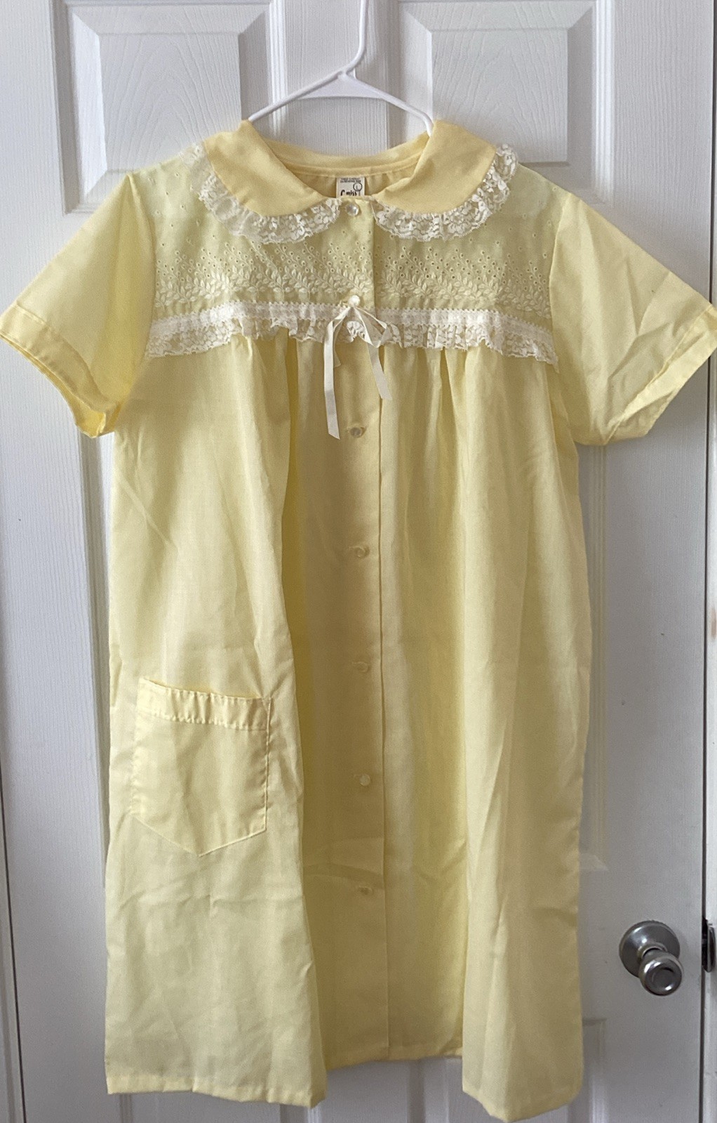 VTG Miss Fashion House Dress Yellow Lace L Peter Pan Collar Union Made USA