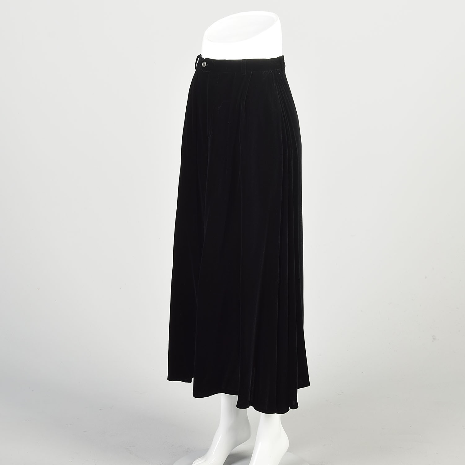 Small 2000s Ralph Lauren Black Velvet Midi Skirt Silk Rayon Formal Evening