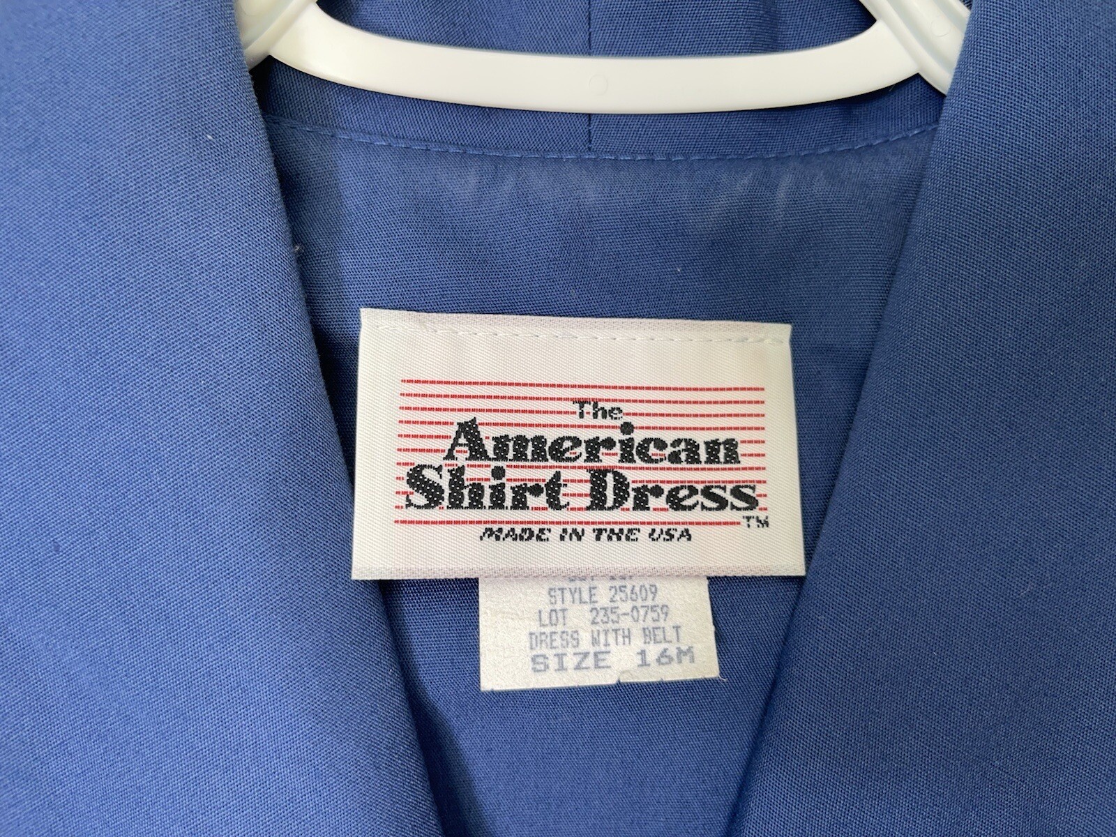 Vintage The American Shirt Dress Womens Sz 16 Navy Blue Long Sleeve Made USA