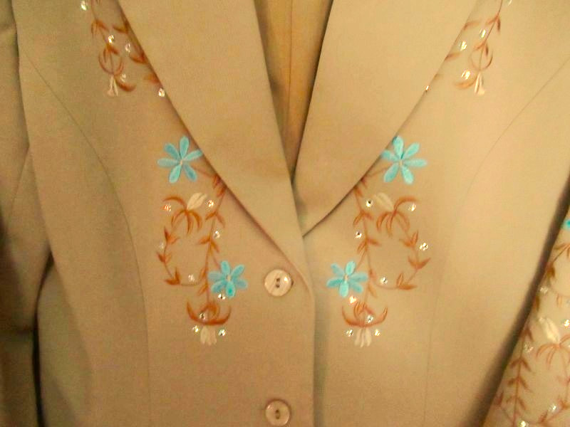 VTG SAGE WEST TX TAN EMBROIDER FLOWER RHINESTONE WM ROCKABILLY NASHVILLE JACKET