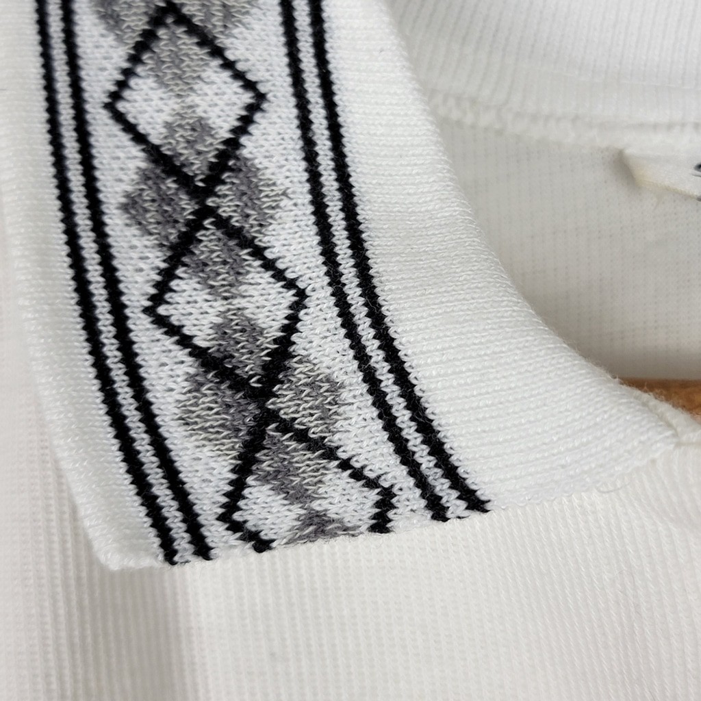 Agenda Vintage Paper Tag White Black Knit Button Polo Shirt Argyle Collar 1X