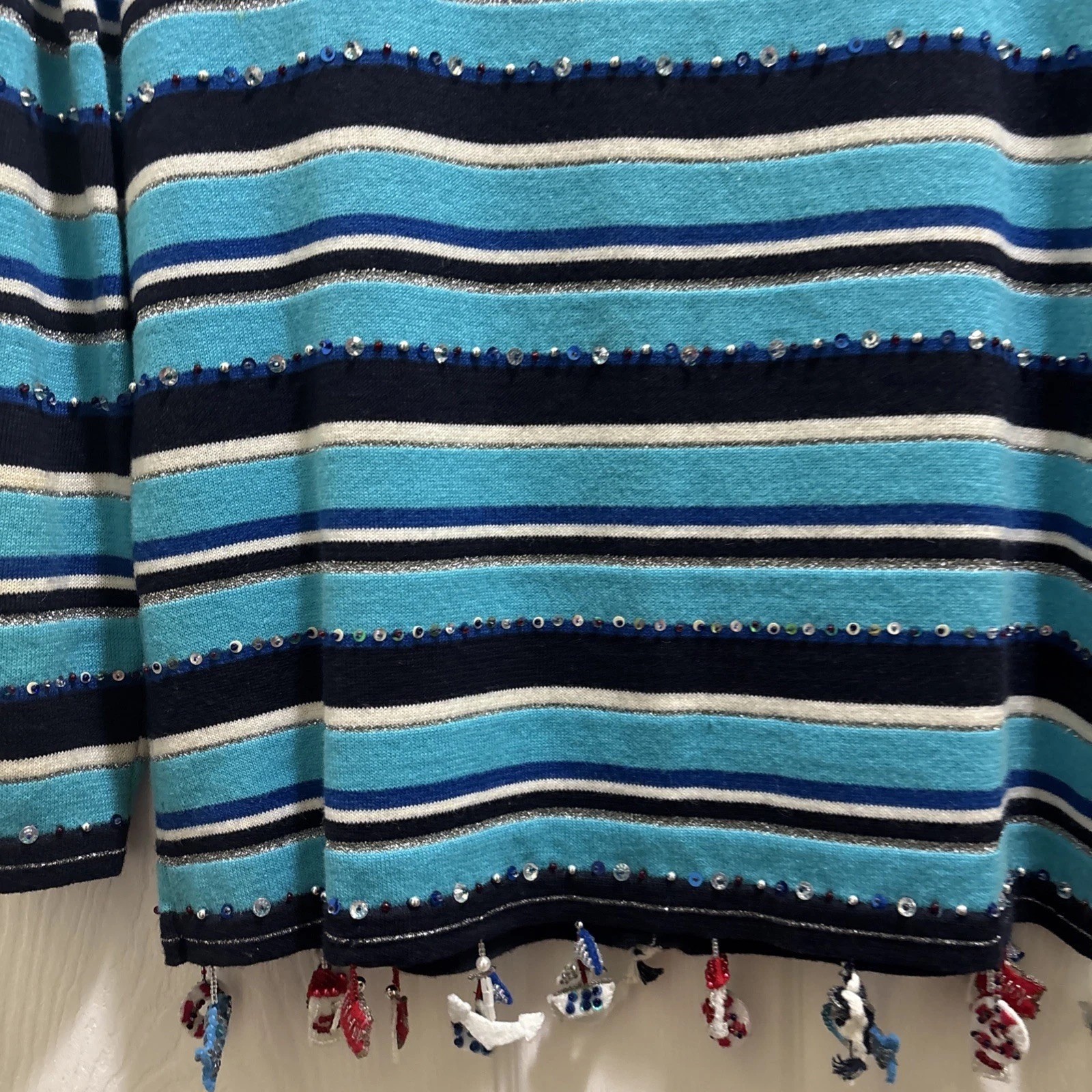 VTG Jack B Quick Cardigan Sweater Womens Petite Medium Turquoise Nautical Themed