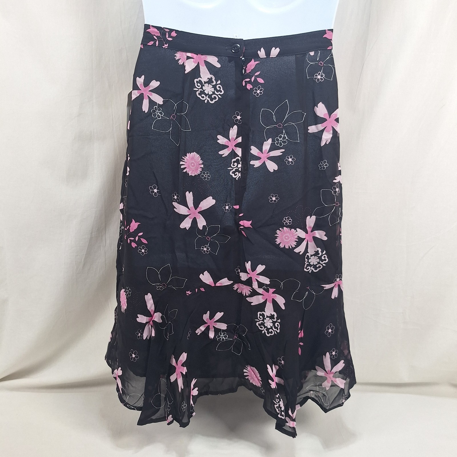 Vintage Cynthia Max Black Pink Floral Skirt Career Wear Work Size 14P