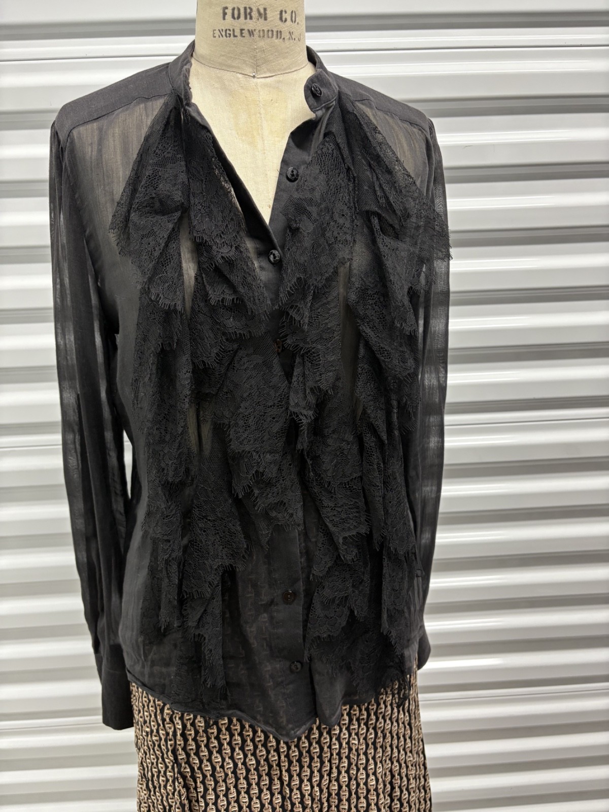 Vintage 90s Plein Sud Sheer Silk Lace Ruffle Blouse Gothic Romantic 40″ Bust
