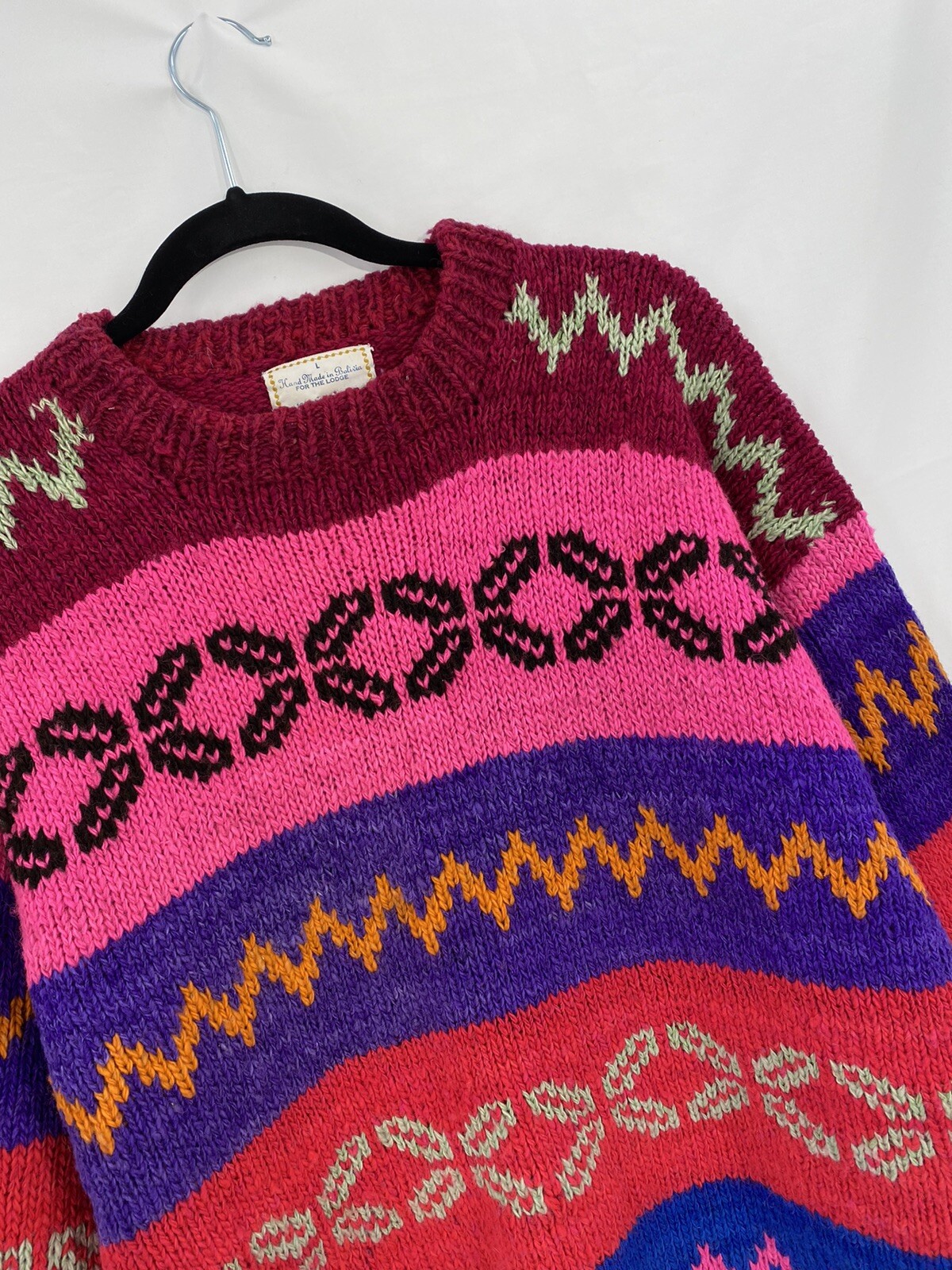 vintage chunky hand knit wool sweater grunge harry styles sz L bolivia ooak boho