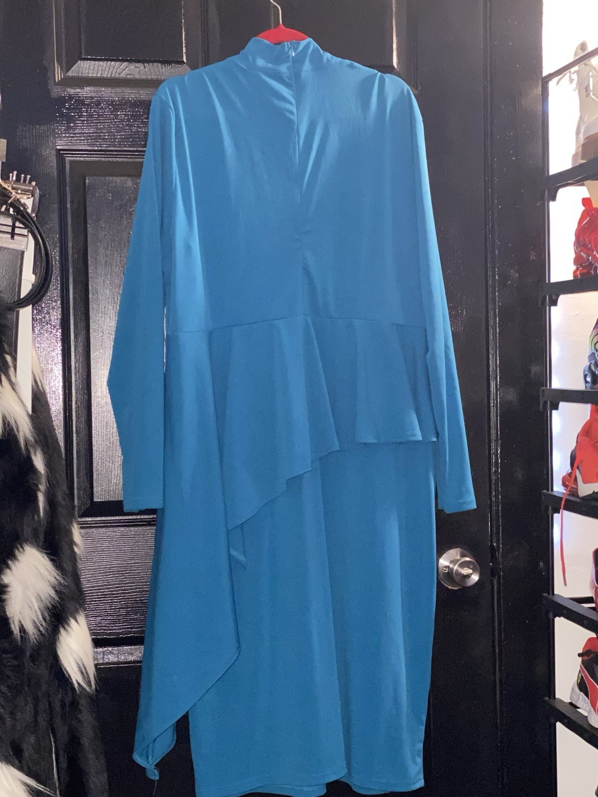Plus Size Turquoise Blue Hi-Lo Peplum Skirt Suit Size 5XL (Fits 3XL)