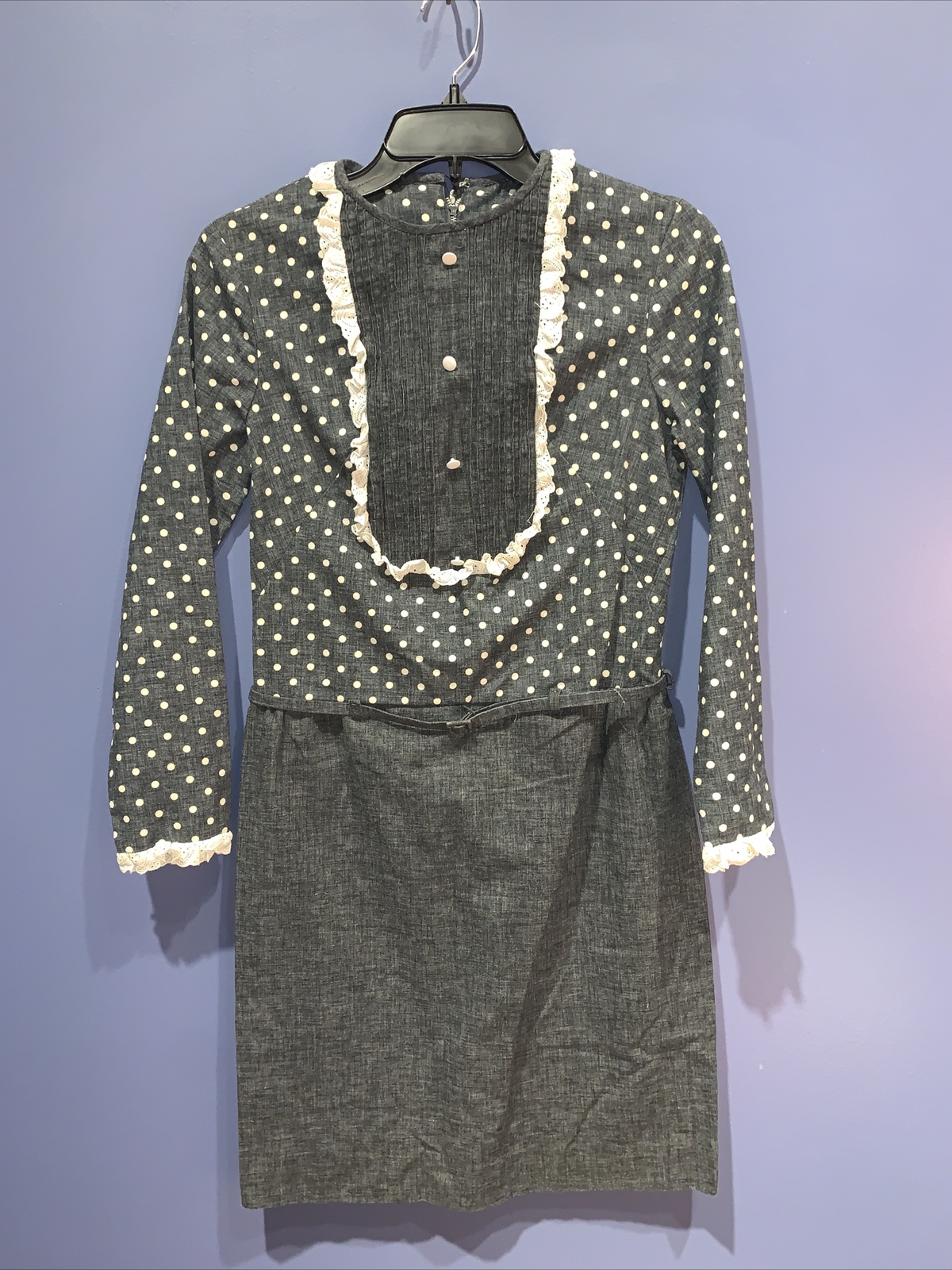 Small 1930’s Dress, Black, Polka, Lace Trim, coed brand zipper