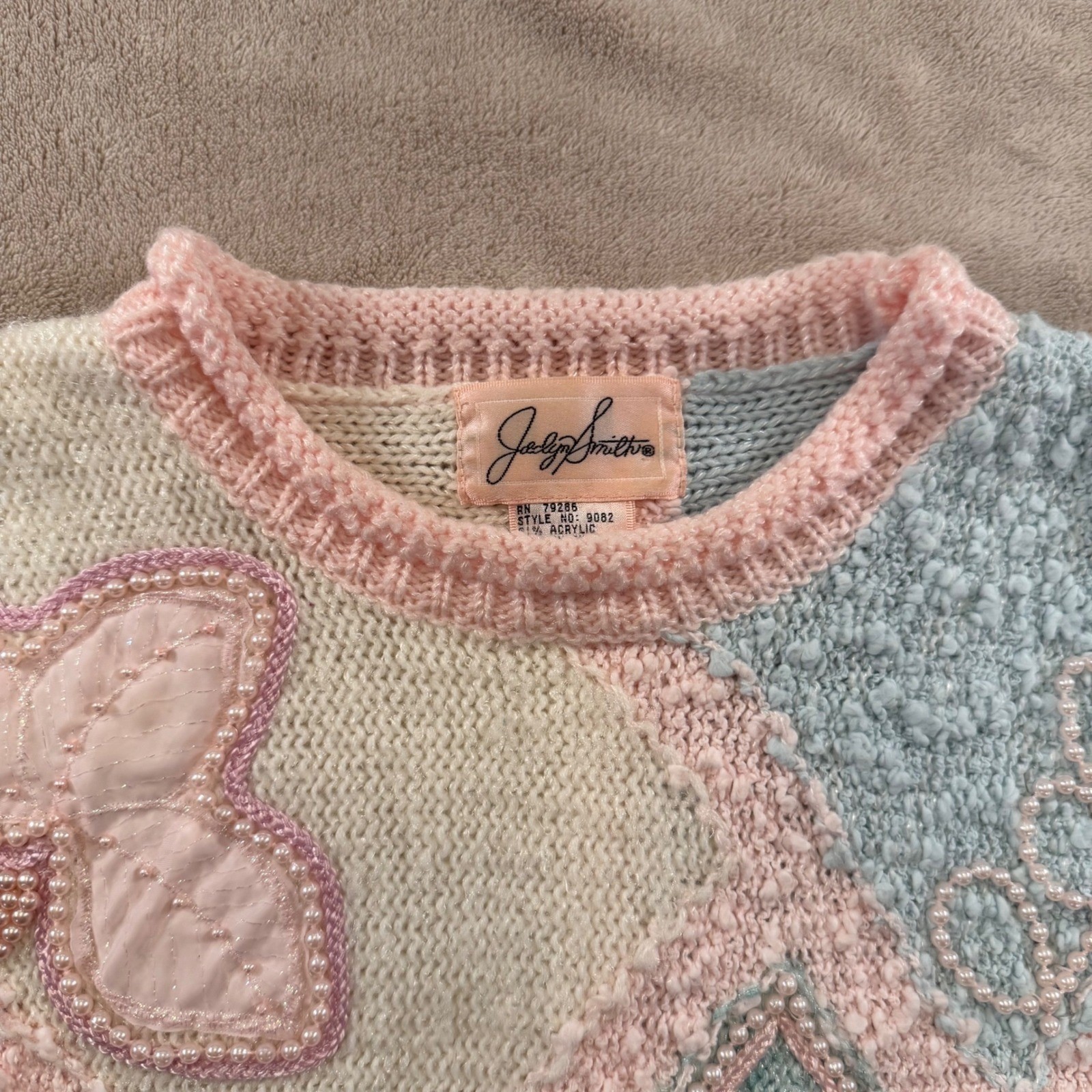 Vintage 80’s Pastel Patchwork Beaded Sweater Women’s Halloween Costume Sz S