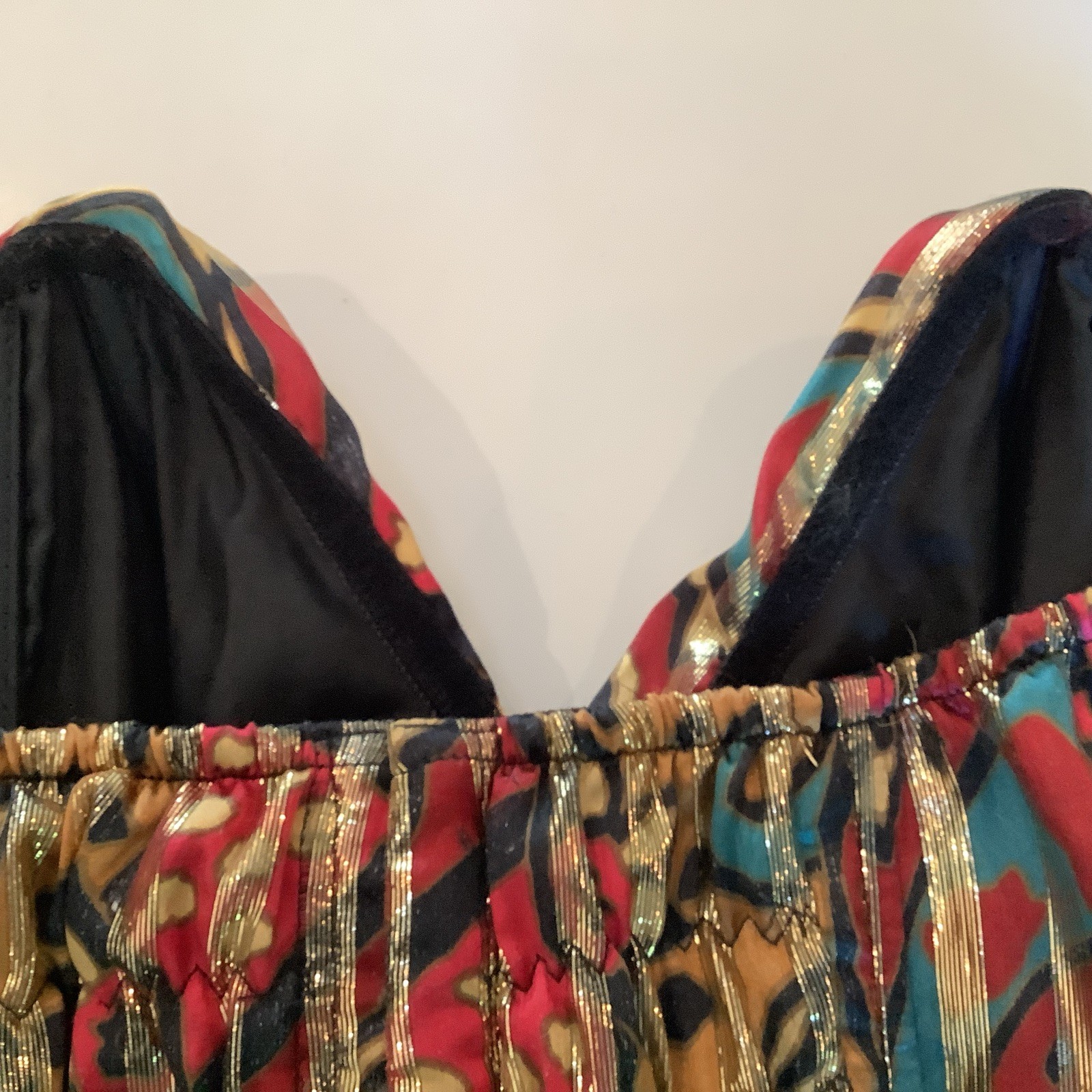 Vtg Jeune Europe France Gold Silk Lurex Print Draped Bustier 32, 34 Small WOW