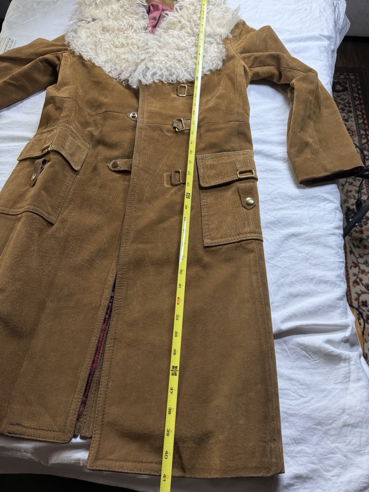 Vintage Rare Jeno de Paris Mid-length Trench Suede Coat -Tibetan Lamb Fur