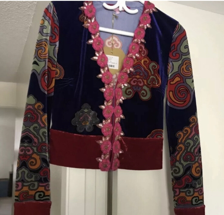 NWT VINTAGE VOYAGE PASSION MULTICOLOR EMBELLISHED VELVET JACKET SHACKET TOP M