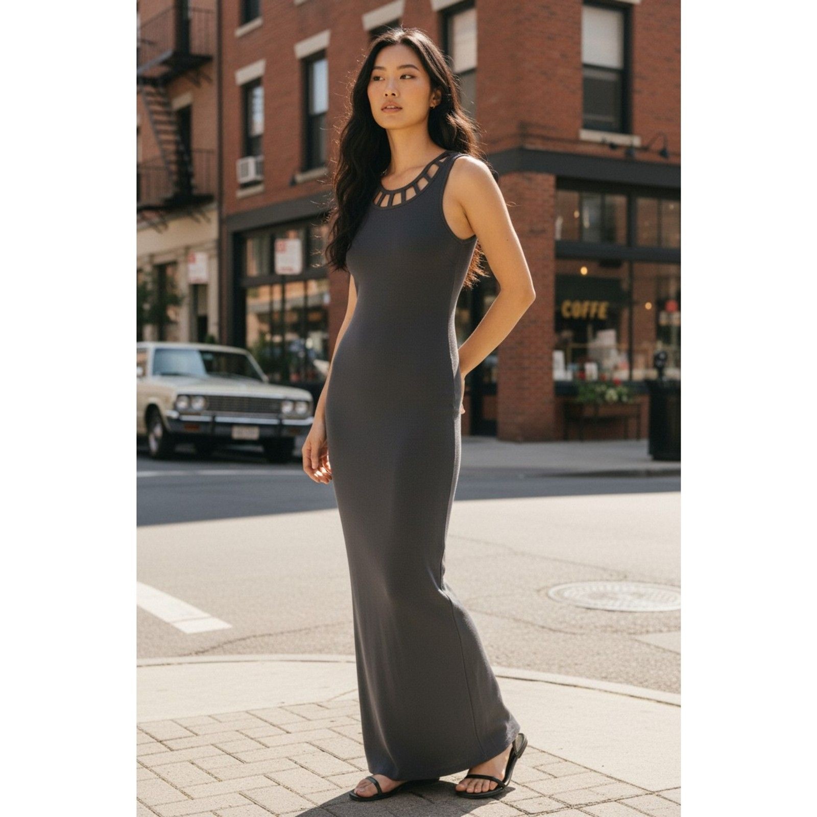 Vintage Rex Lester Black Cutout Maxi Column Gown Size 2