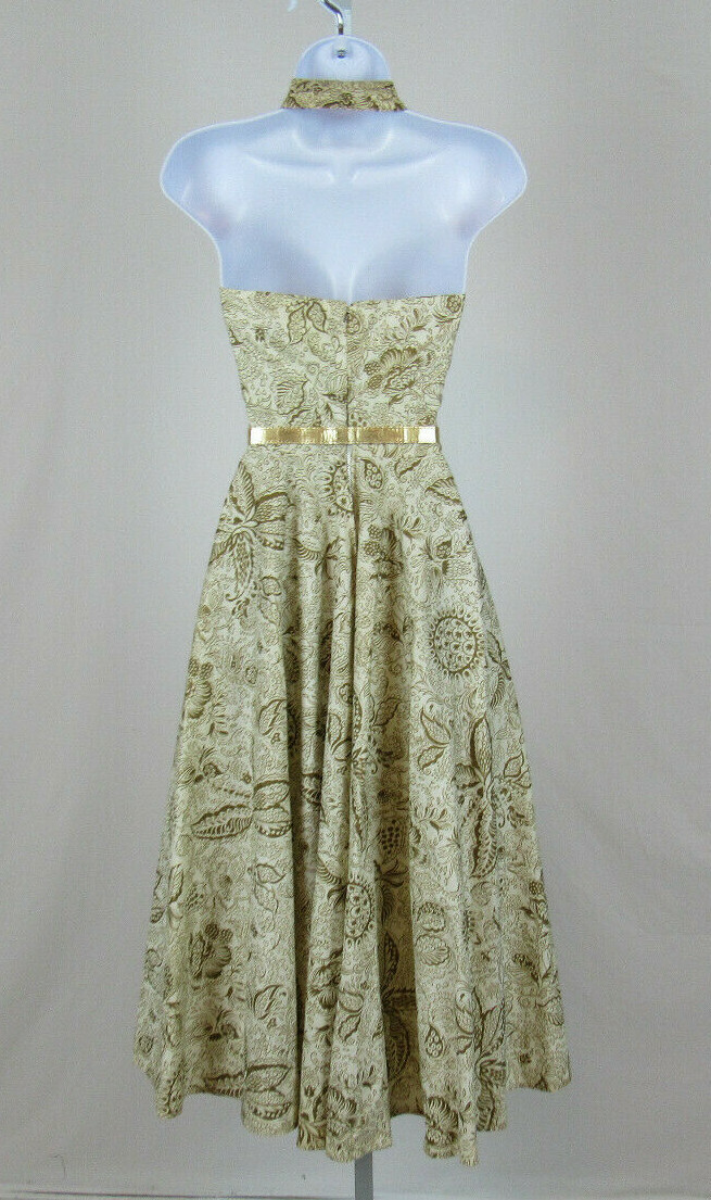 VTG 1950s 60s ADELE CALIFORNIA PAPER DRESS FLORAL PAISLEY DESIGNS GOLDEN BELT