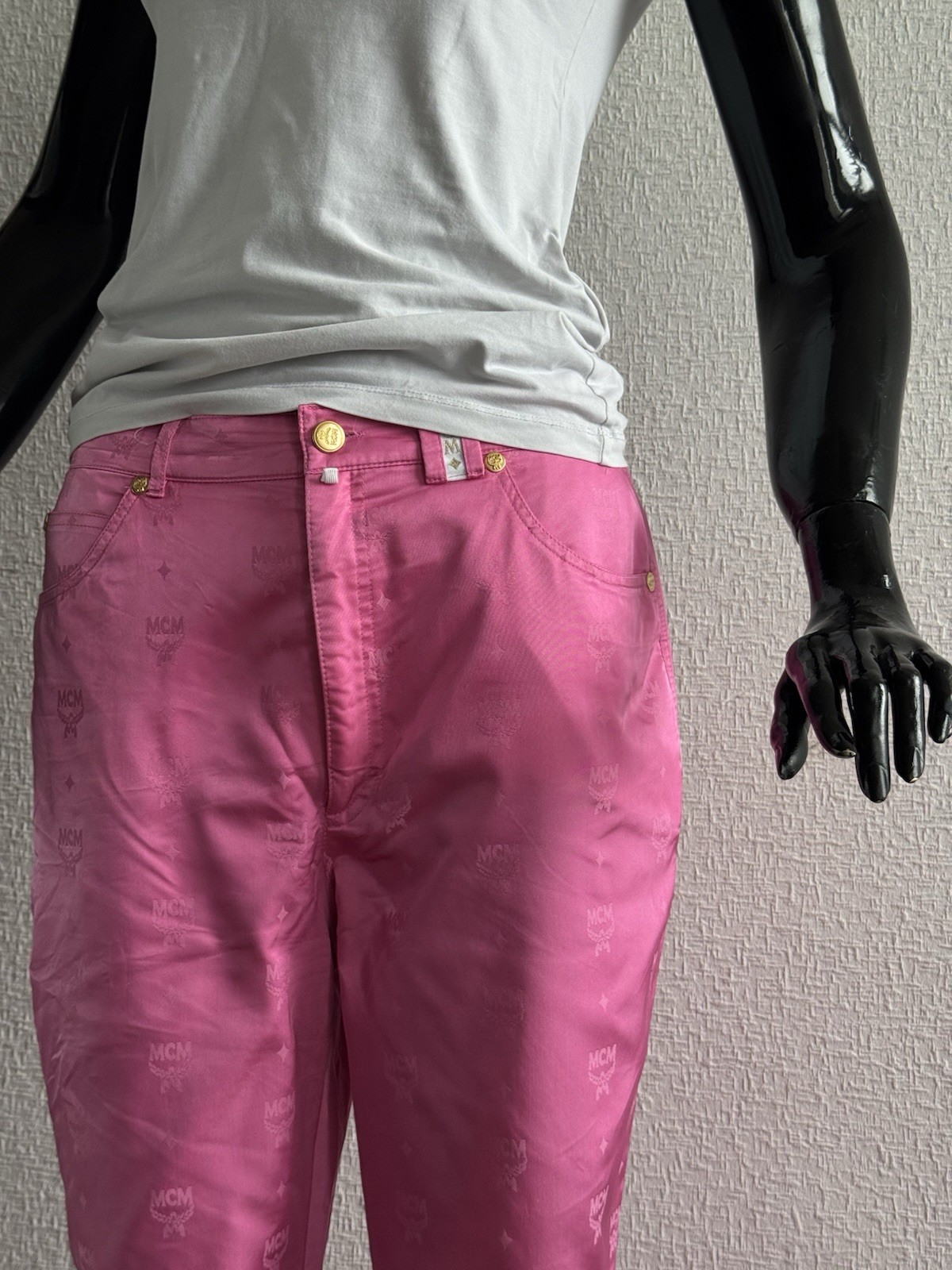 MCM baby Pink Vintage Retro Multilogo Pants Y2K Japanese Style De Luxe