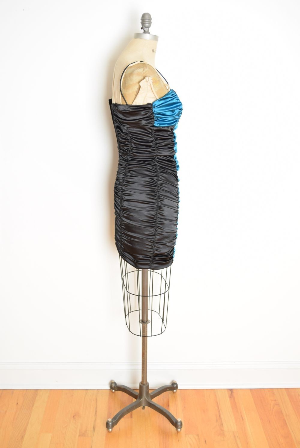 vintage Y2K party dress Blondie Nites NOS satin coffin ruched short prom club XS