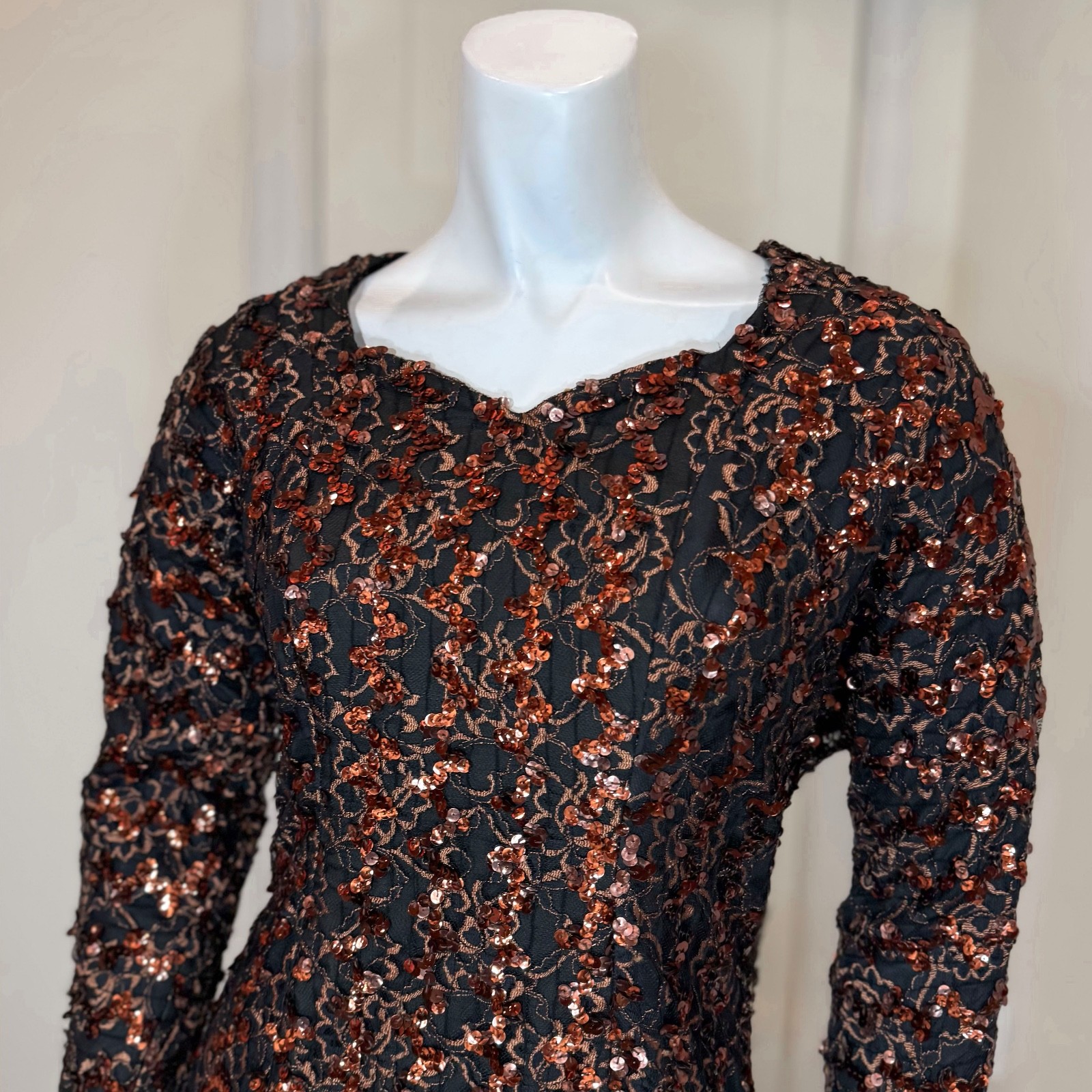 Vintage 50’s SEQUIN PARTY DRESS S 4 Maria Firenze Mini Long Sleeves Mid Century