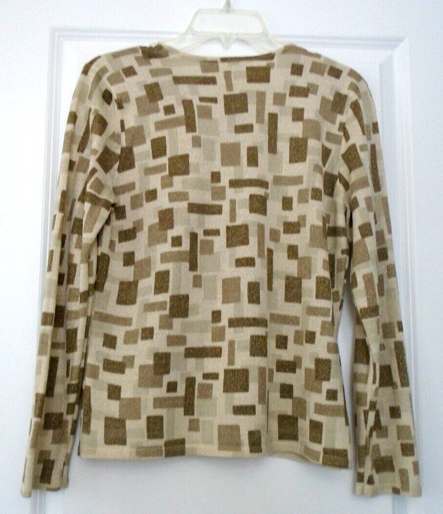 Emma James Brown Grey Silver Metallic Geometrical Shapes Crewneck Sweater Size M