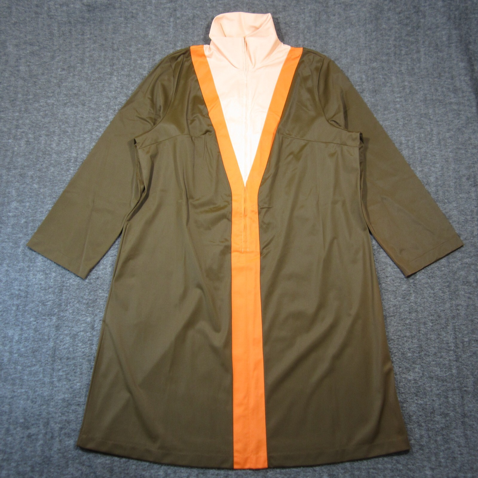 Vtg Vanity Fair Mod Robe Dress Women 18 Brown Peach Kaftan Zip Up Retro Glam 70s