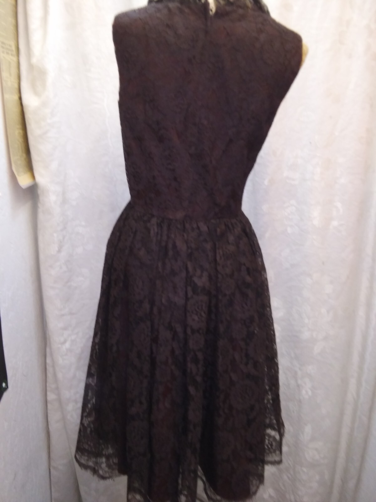 Vintage 1960’s Chocolate Brown Rayon Lace Mod Cocktail Dress by Arkay S/M