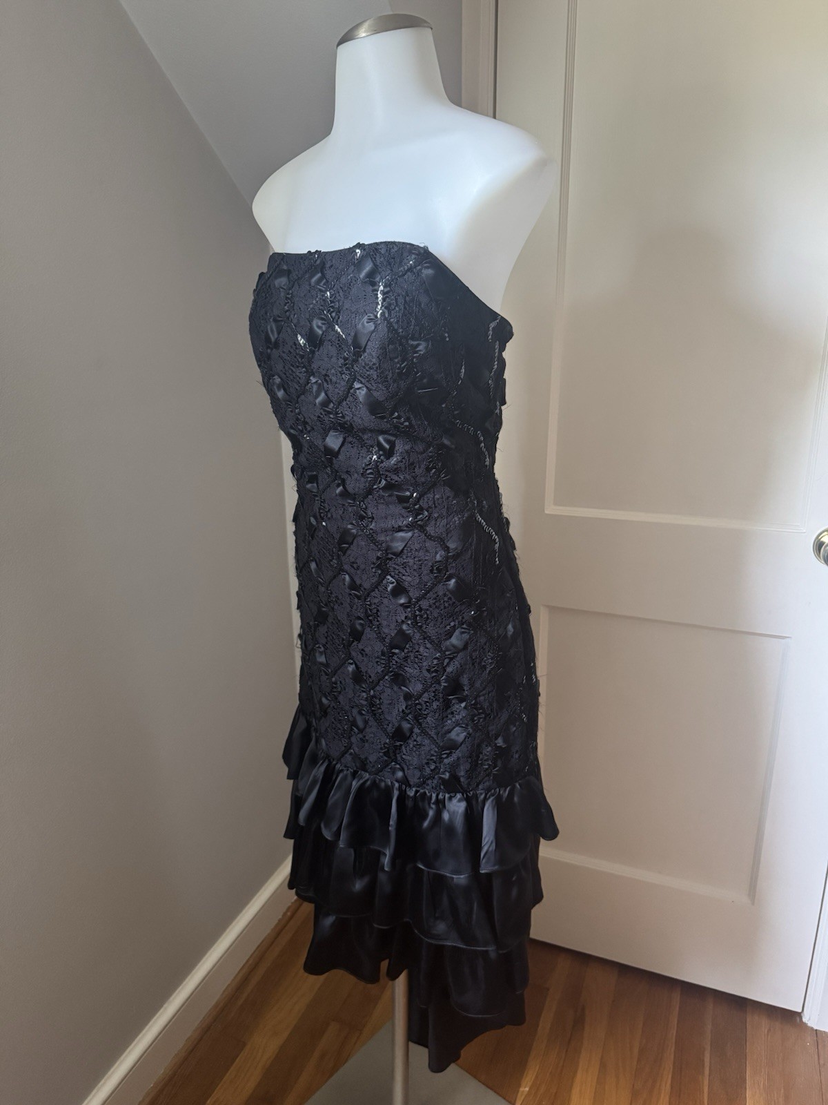 Women’s L.A. Glo Vintage Black Sequined Hi-low Strapless Cocktail Dress 11/12