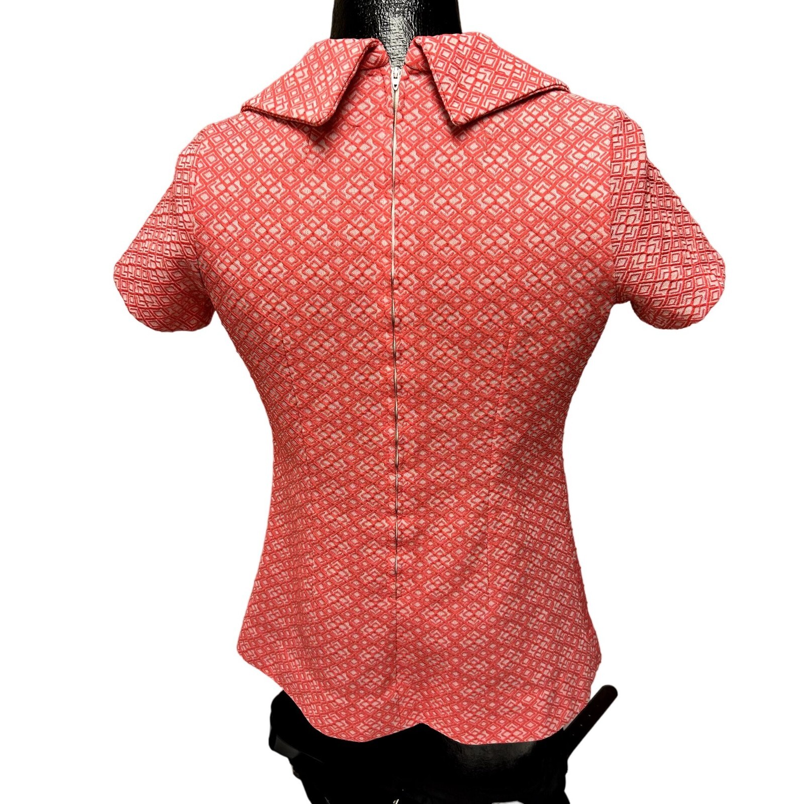 Vtg 60 70’s KNIT MoD PINK White GEOMETRIC Go Go Hippie MINI Dress Disco Shirt M