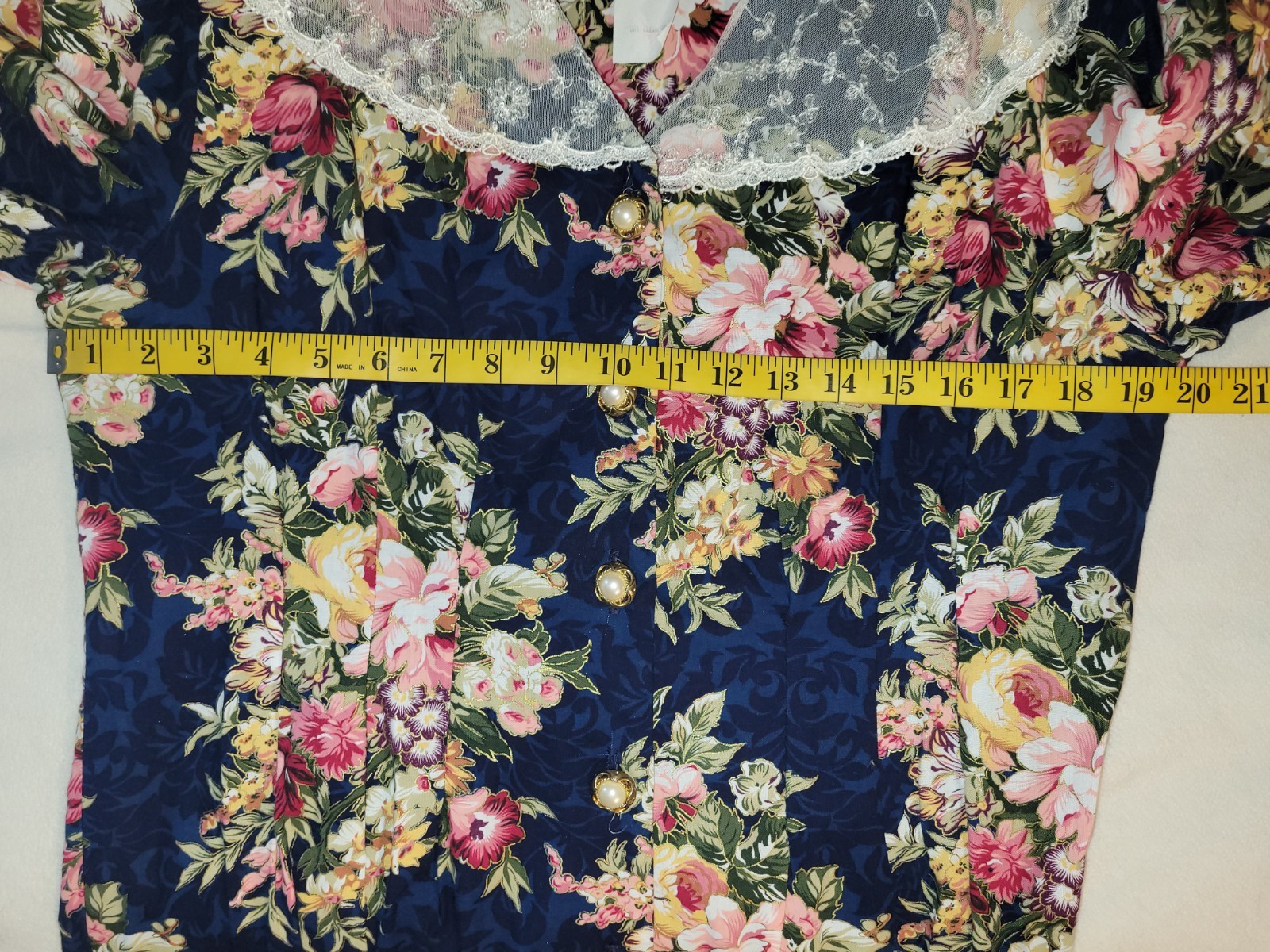 Vintage 80’s Floral Lisa II 14P Blue Modest Dress Retro Lace Collar Garden Party