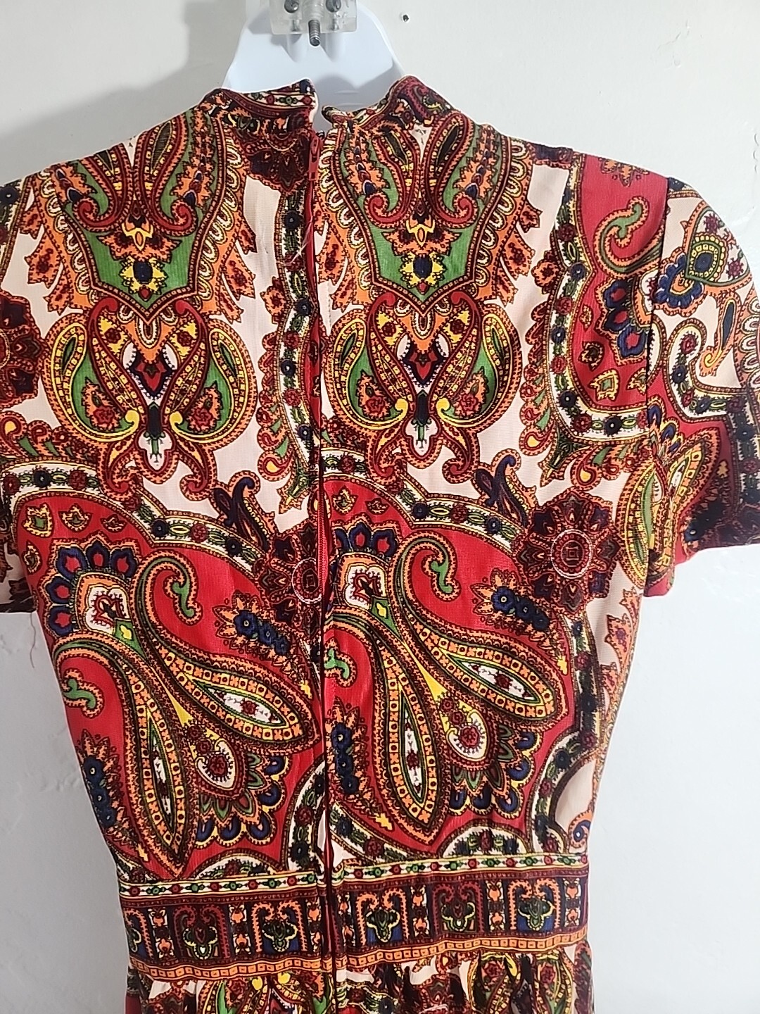 vintage 70’s dress paisly polyester psychedellic jerrie lurie 1970’s hippy 27″ w