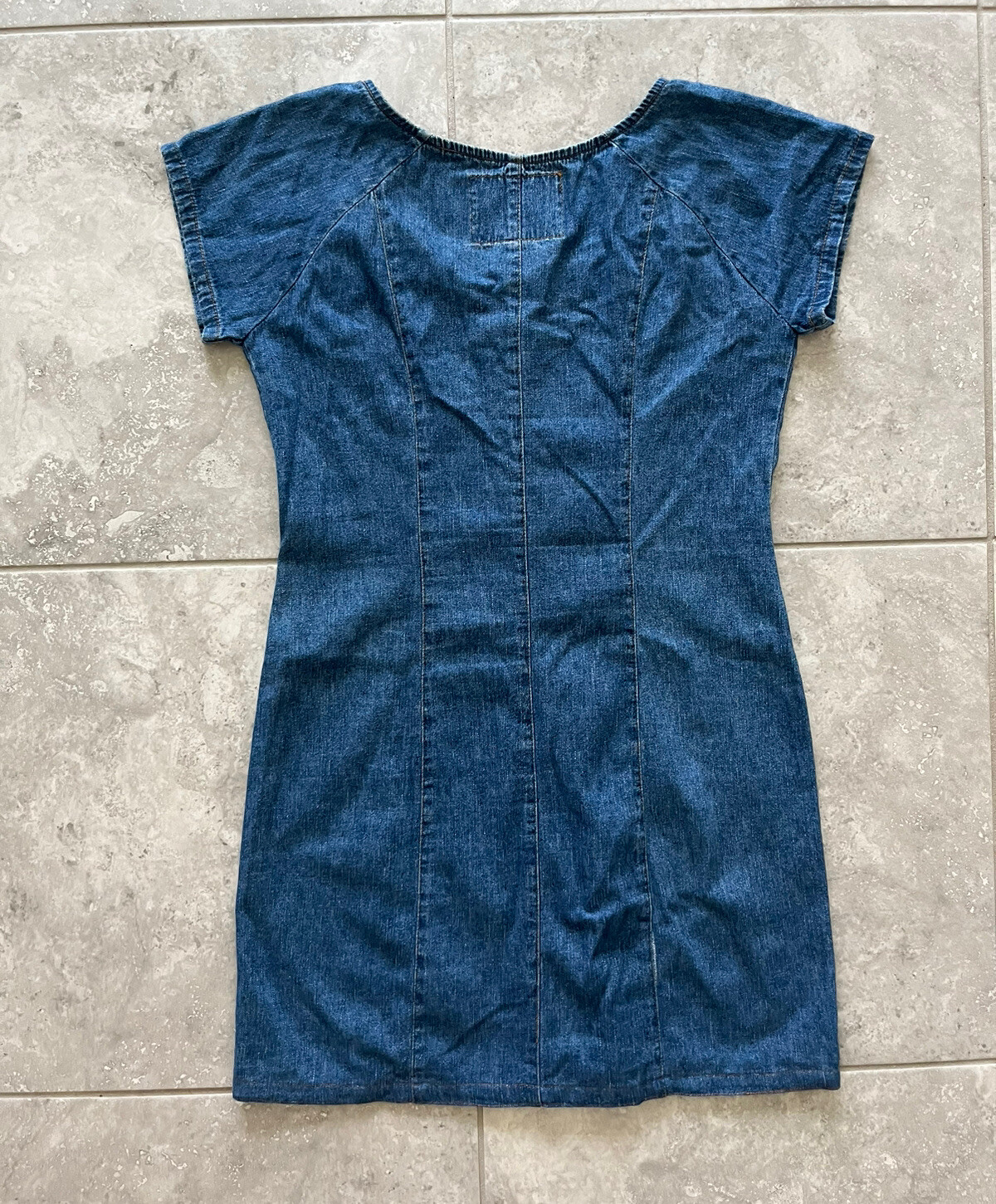 Outlaw Vtg Western Short Sleeve Blue Jean Button Denim Mini Dress Sz 11 M Y2K