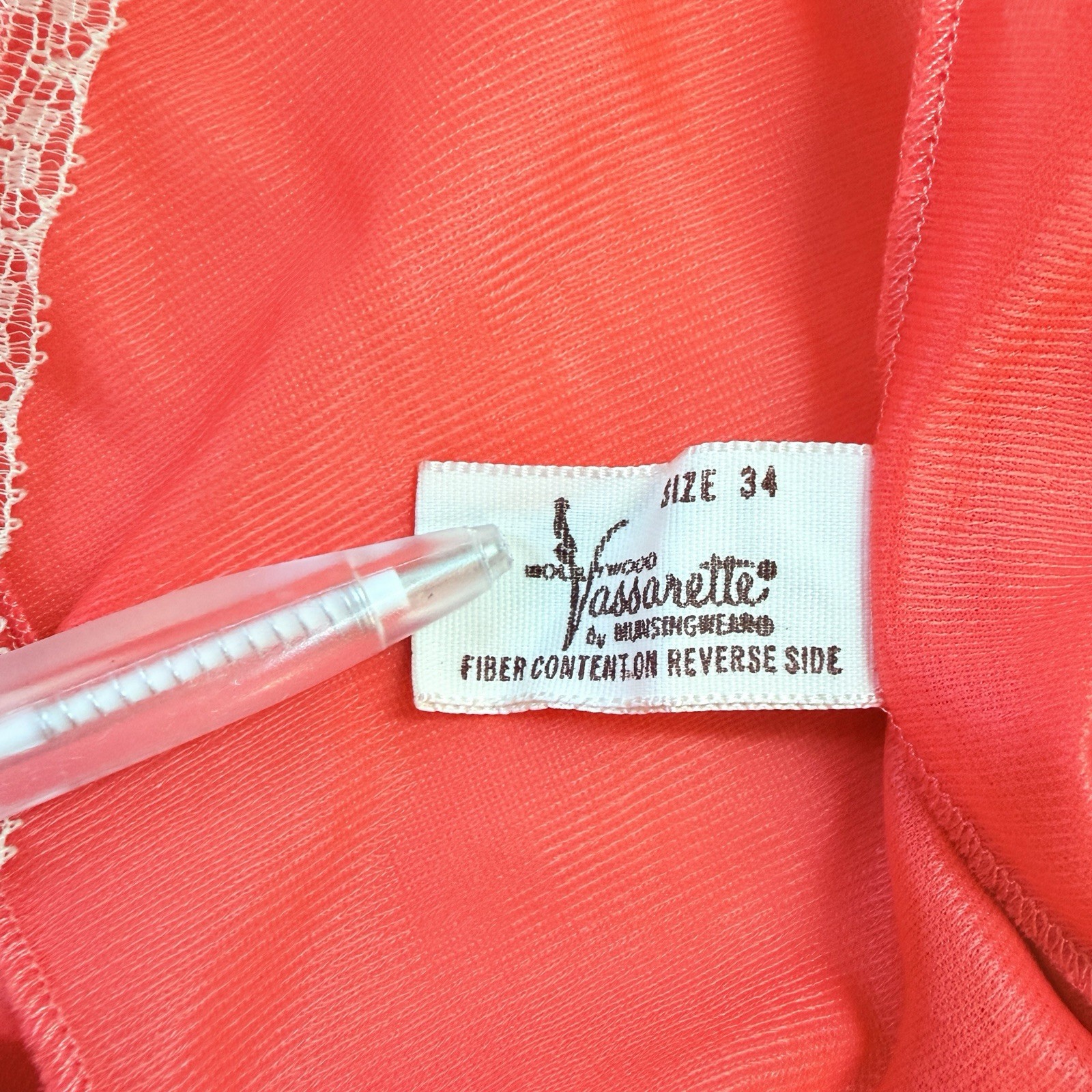 Vtg 60s 70s Hollywood Vassarette Lace Camisole Coral Pink Tank Top Crepelon 34