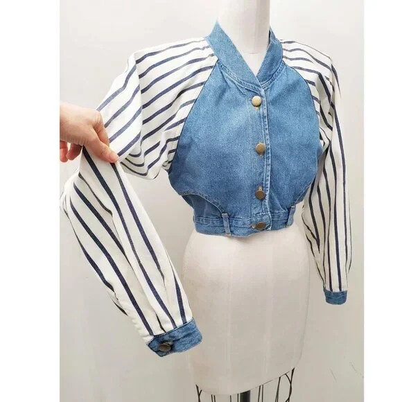 VTG 80s TICKETS Brand Cropped „UPSIDE DOWN PANT JACKET”. USA. S/XS.