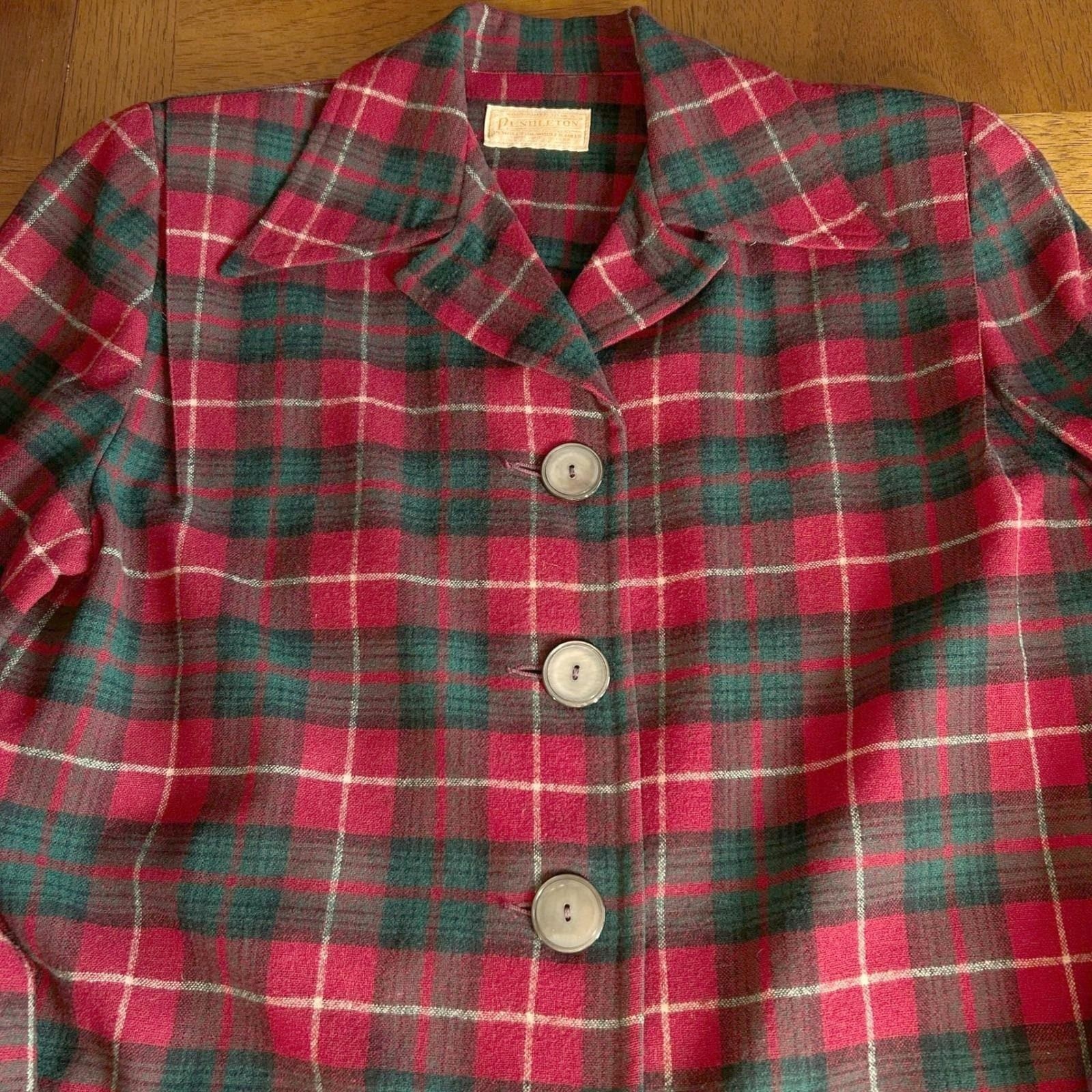 Pendleton 49er Jacket Womens M Red Green Plaid Wool 1950s Vintage Mid-Century
