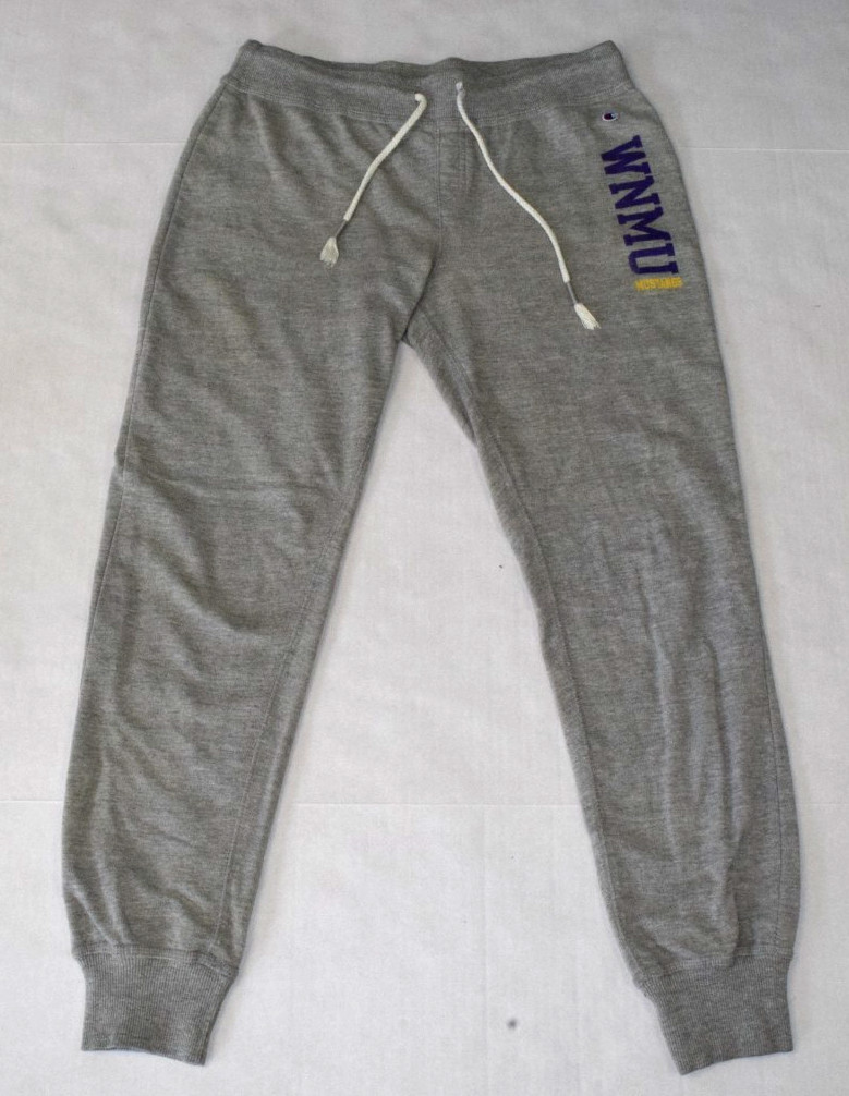 Vintage Sweatpants Champion Size S Y2K Gray WNMU Print Left leg Mustangs Patch