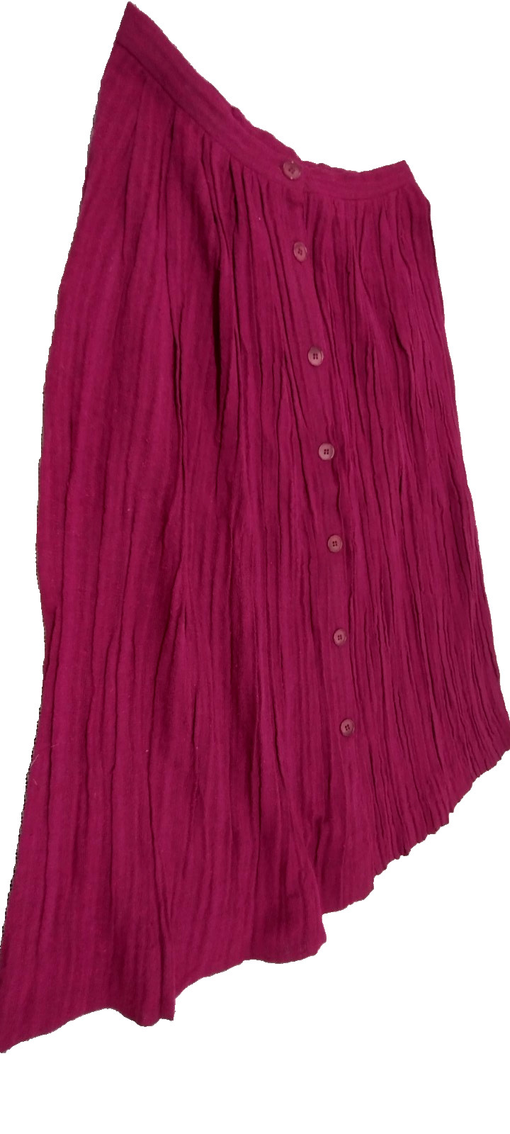 1970s Campus Casuals Pink Fuchsia Skirt Crinkle Cotton Buttons Below Knee Size M