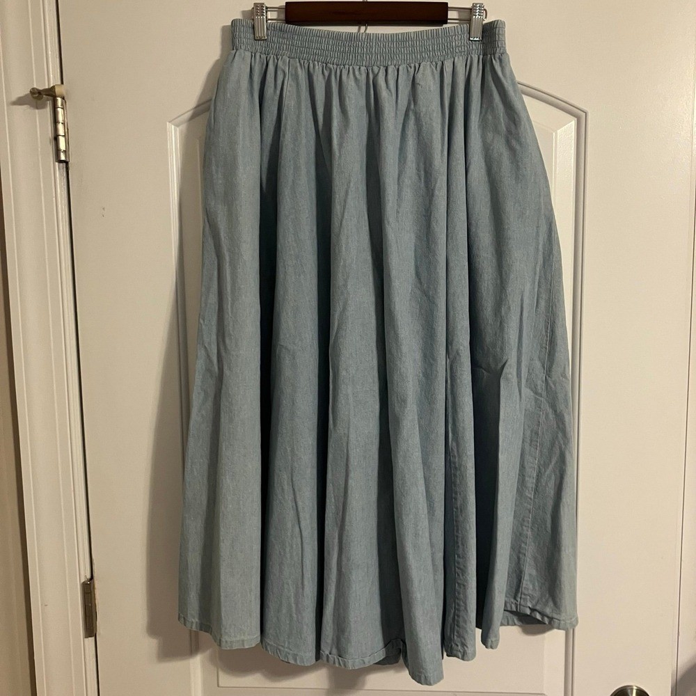 VTG Gotcha Covered cotton light blue denim pull-on maxi skirt Women’s Sz 18 USA