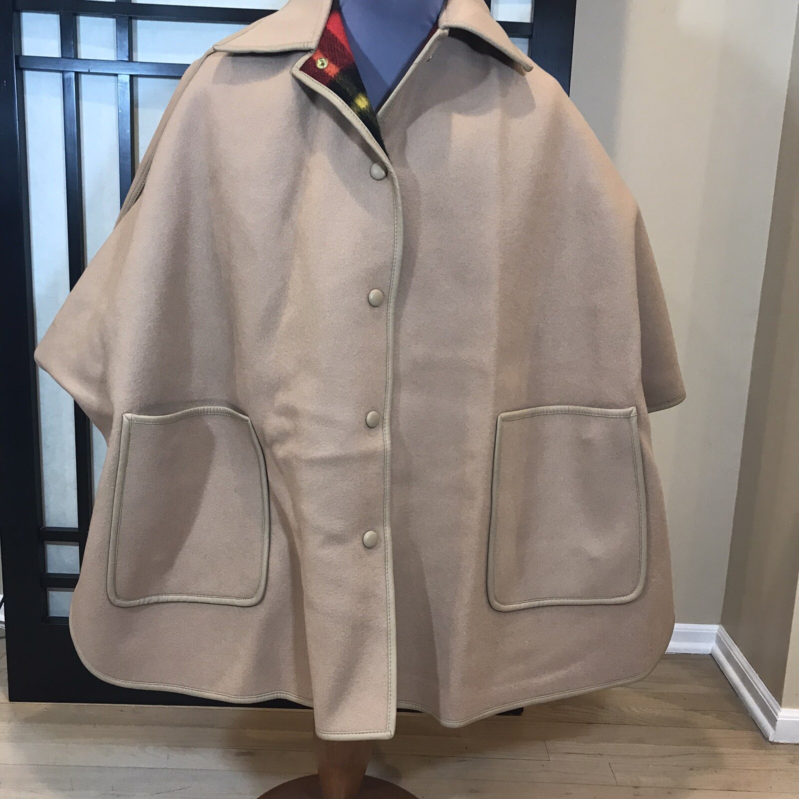 Vtg Raincheetahs Naman Poncho Coat Reversible Union Made MOTH DAMAGE L XL