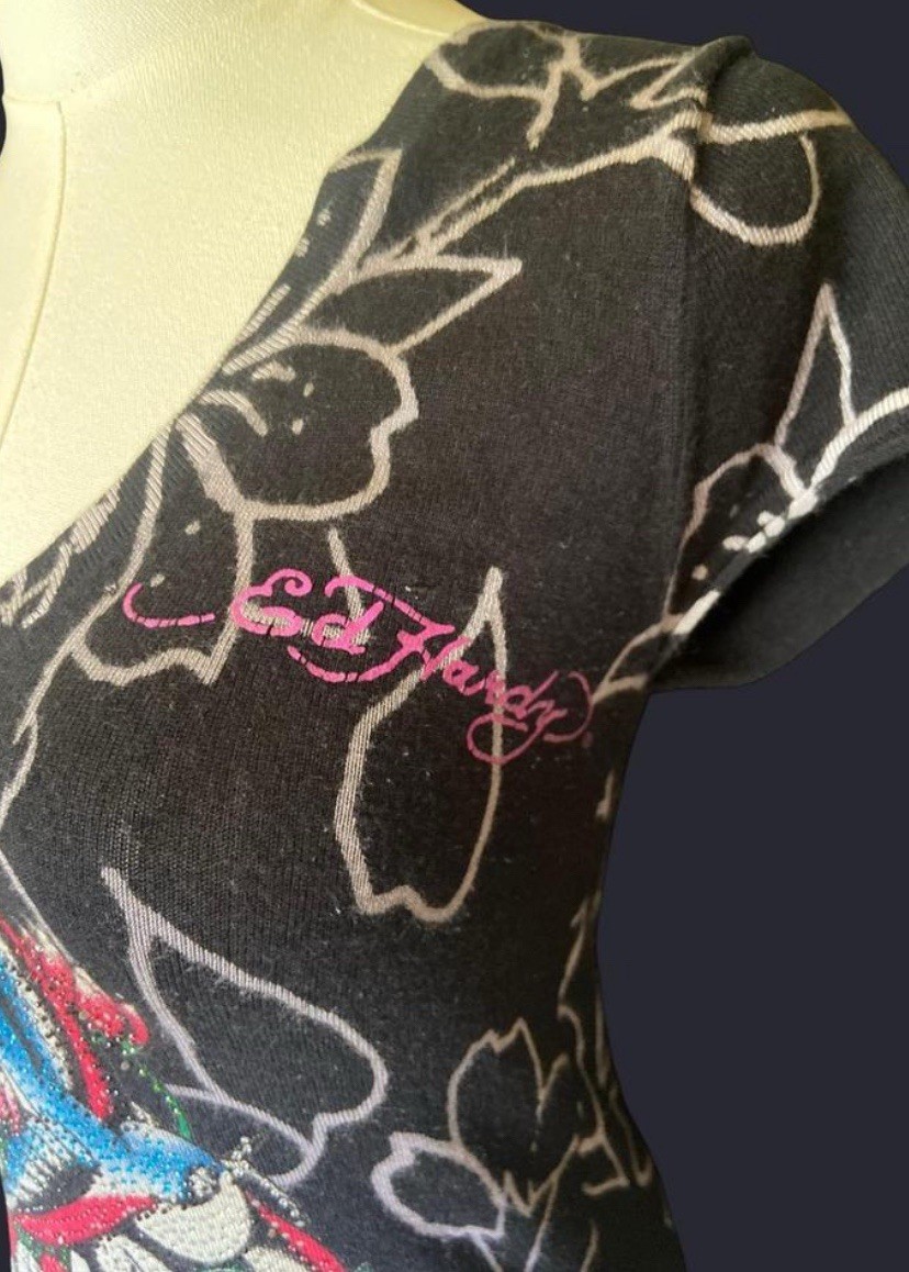 Authentic Vintage Ed Hardy By Christian Audigier Black Y2K Rhinestone Dress