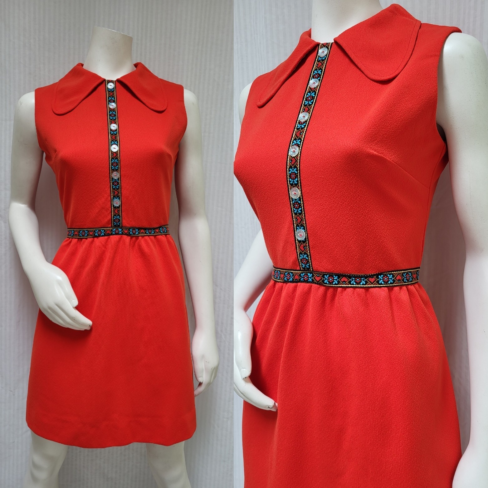 Vintage 1960s Red Double Knit Mini Dress with Peter Pan Collar – Size S – EUC