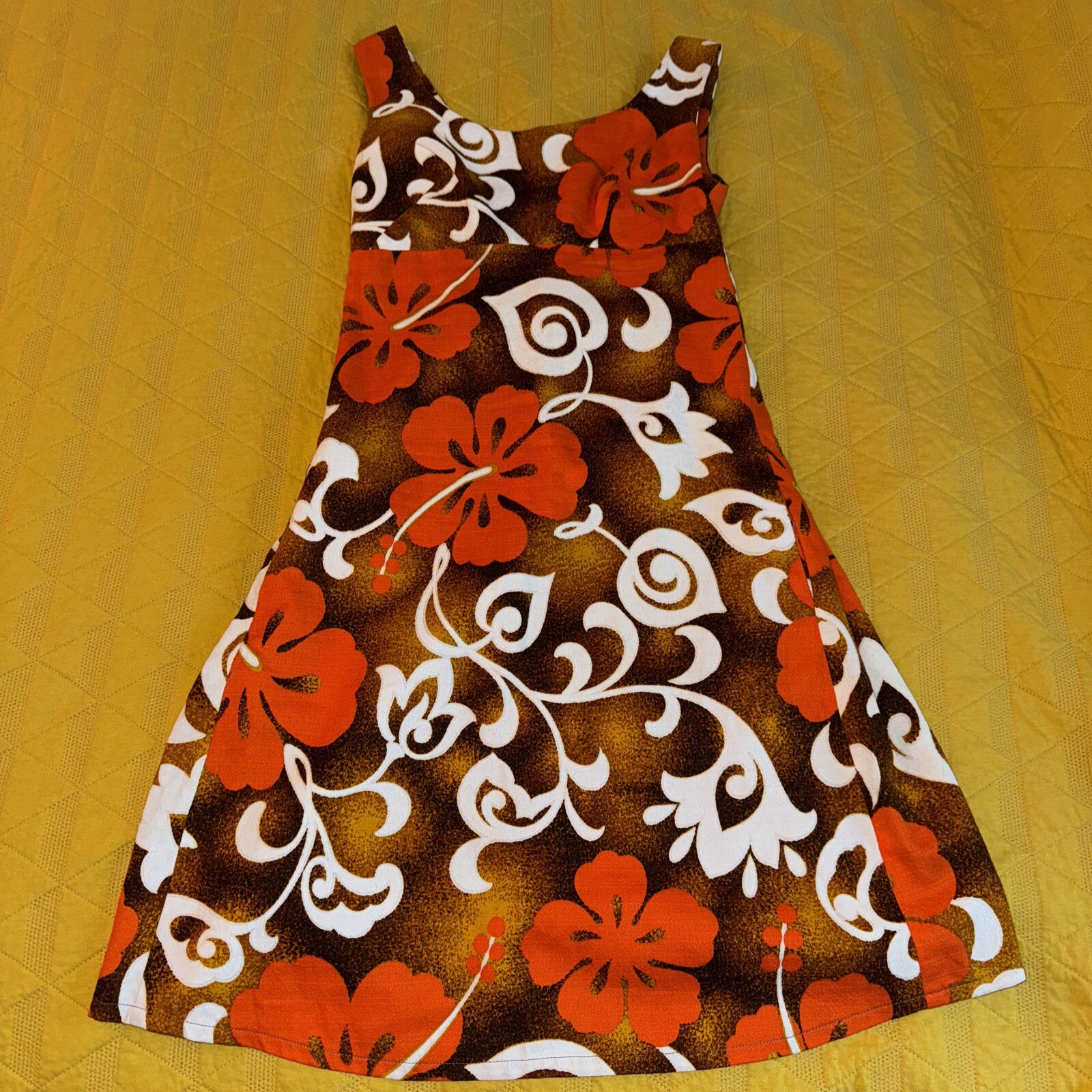 ❤️ Vintage 50s 60s 70s Orange Hawaii Barkcloth Tiki Oasis VLV Mini Dress XXS XS